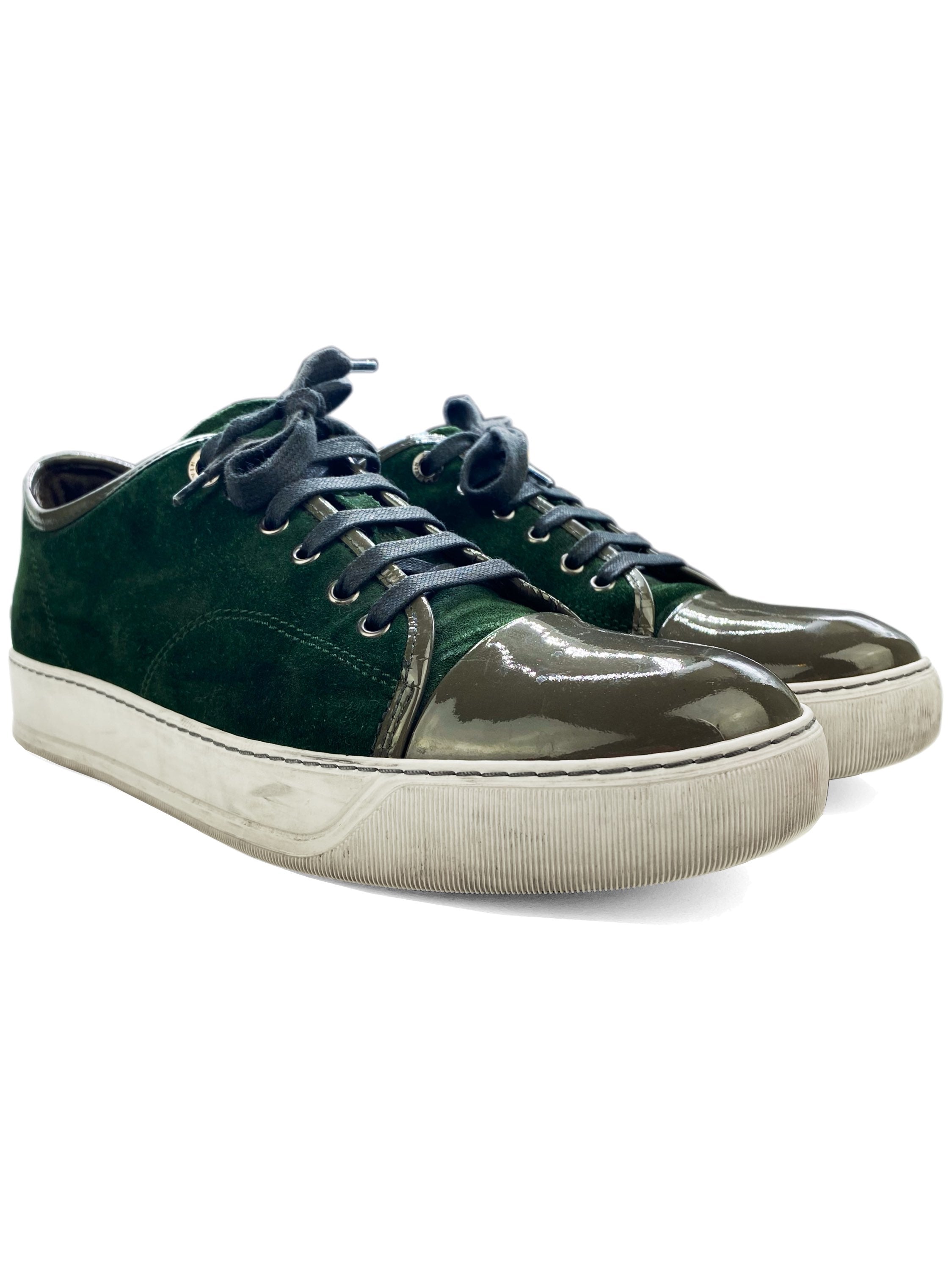 Lanvin Forest Green Suede Patent Leather Sneakers
