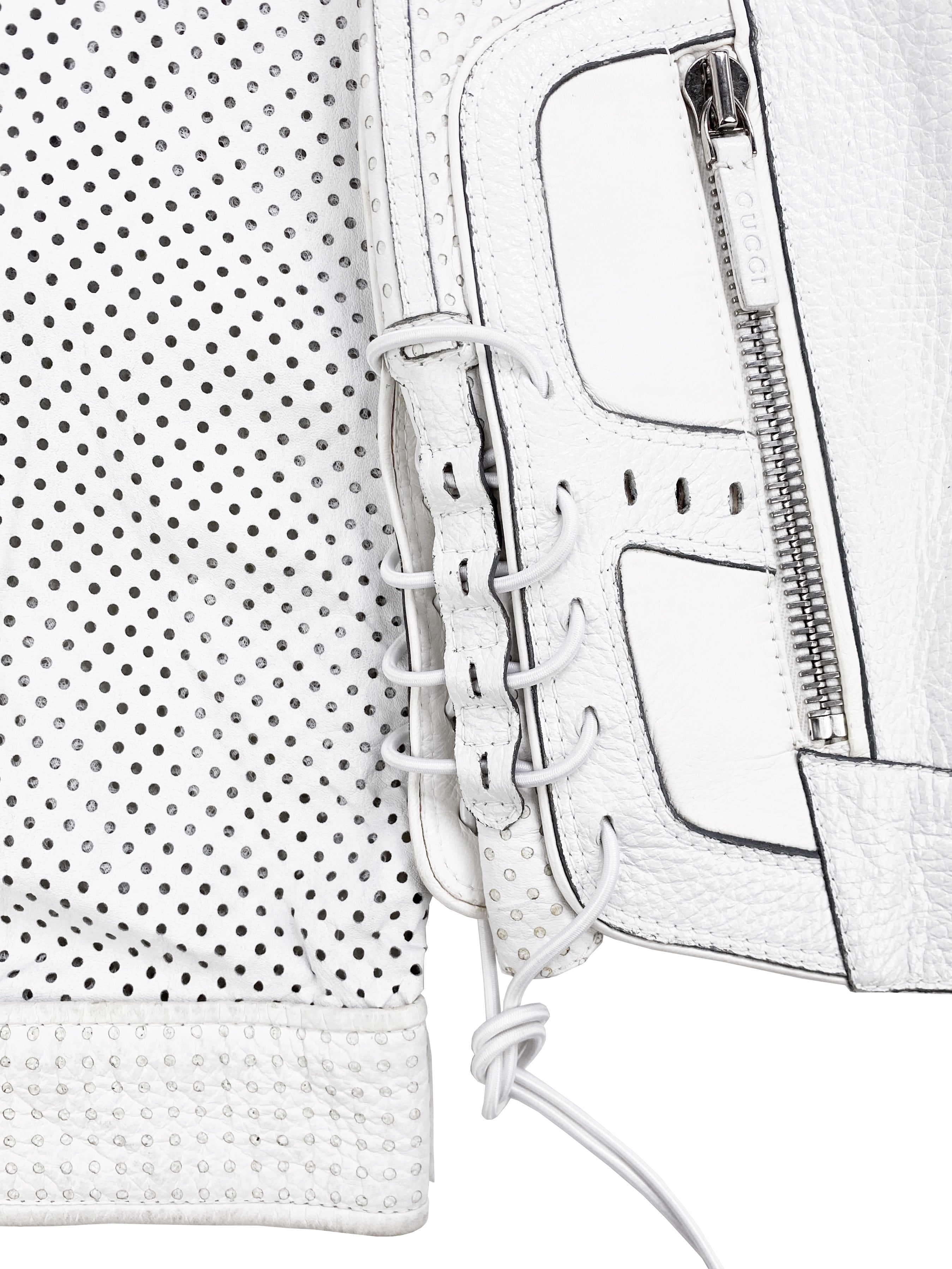 Gucci by Tom Ford White Leather Perforated Laced Racing Jacket
