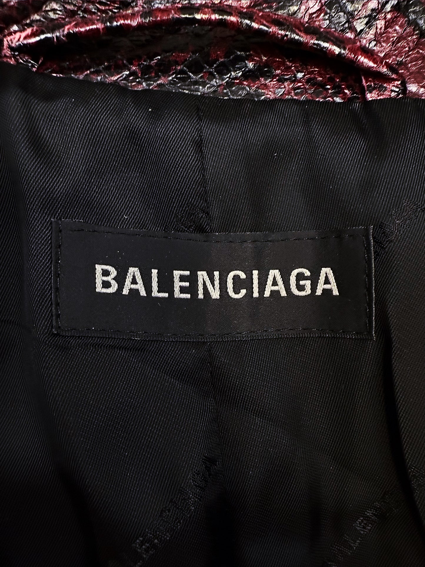 AW23 Balenciaga Snake Effect Belted Shoulder Pad Trench Coat