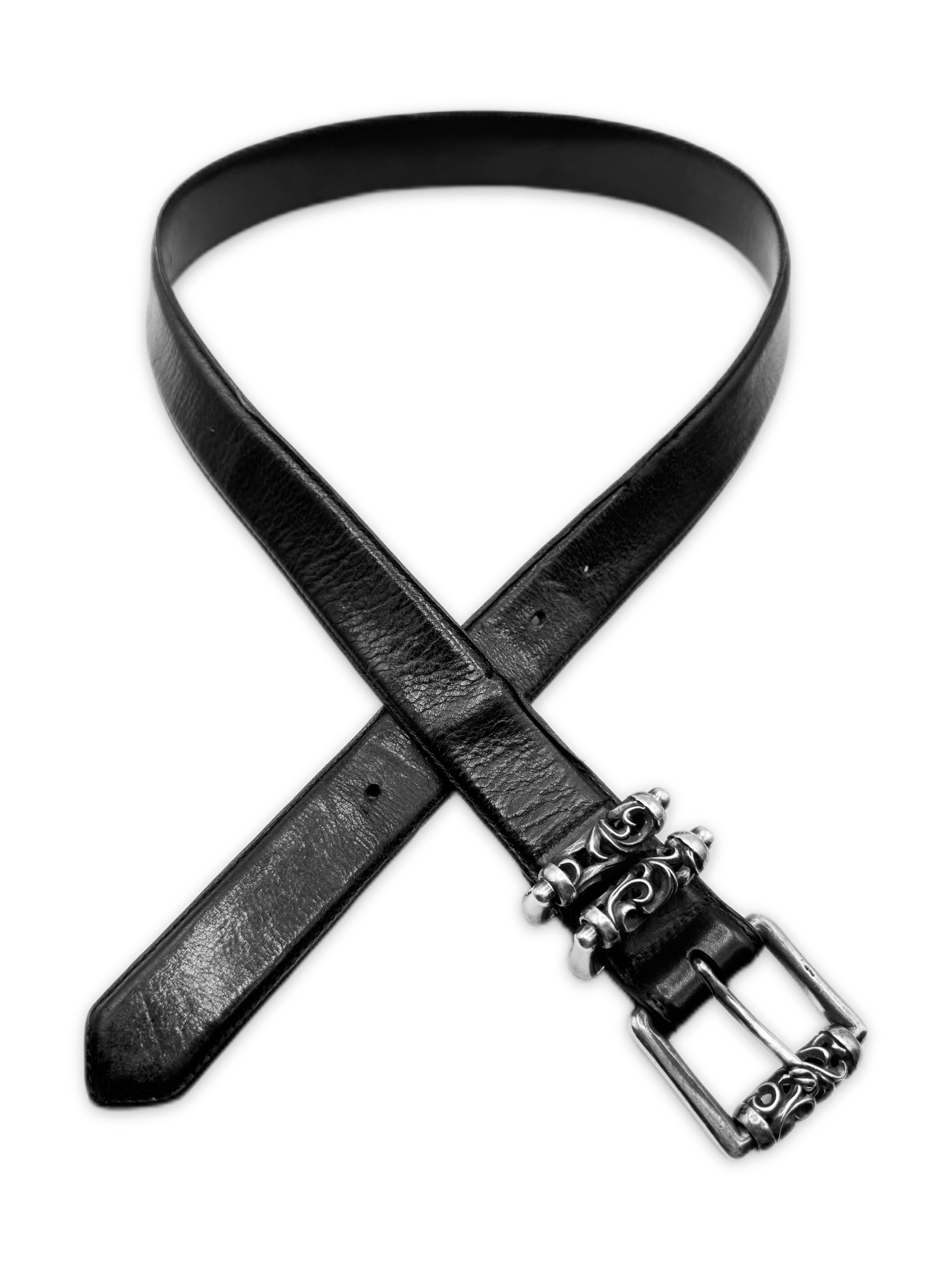 Chrome Hearts Double Roller .925 Silver Black Leather Belt