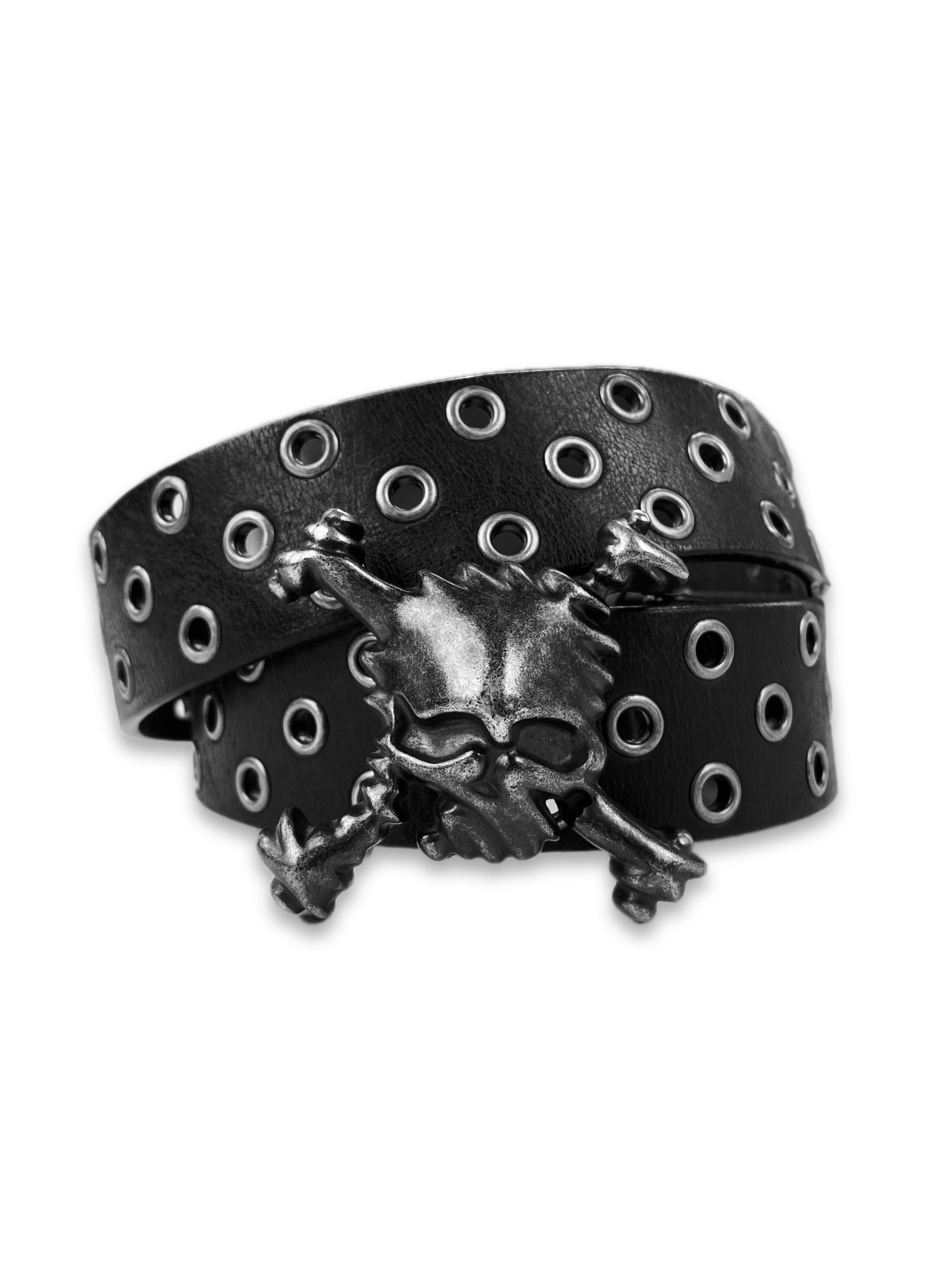 00s Oakley ‘Skull & Crossbones’ Riveted Black Leather Belt