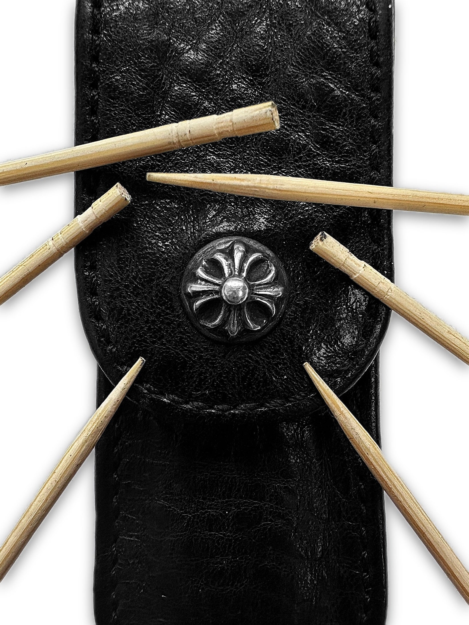 00s Chrome Hearts .925 Silver Black Leather Toothpick Holder