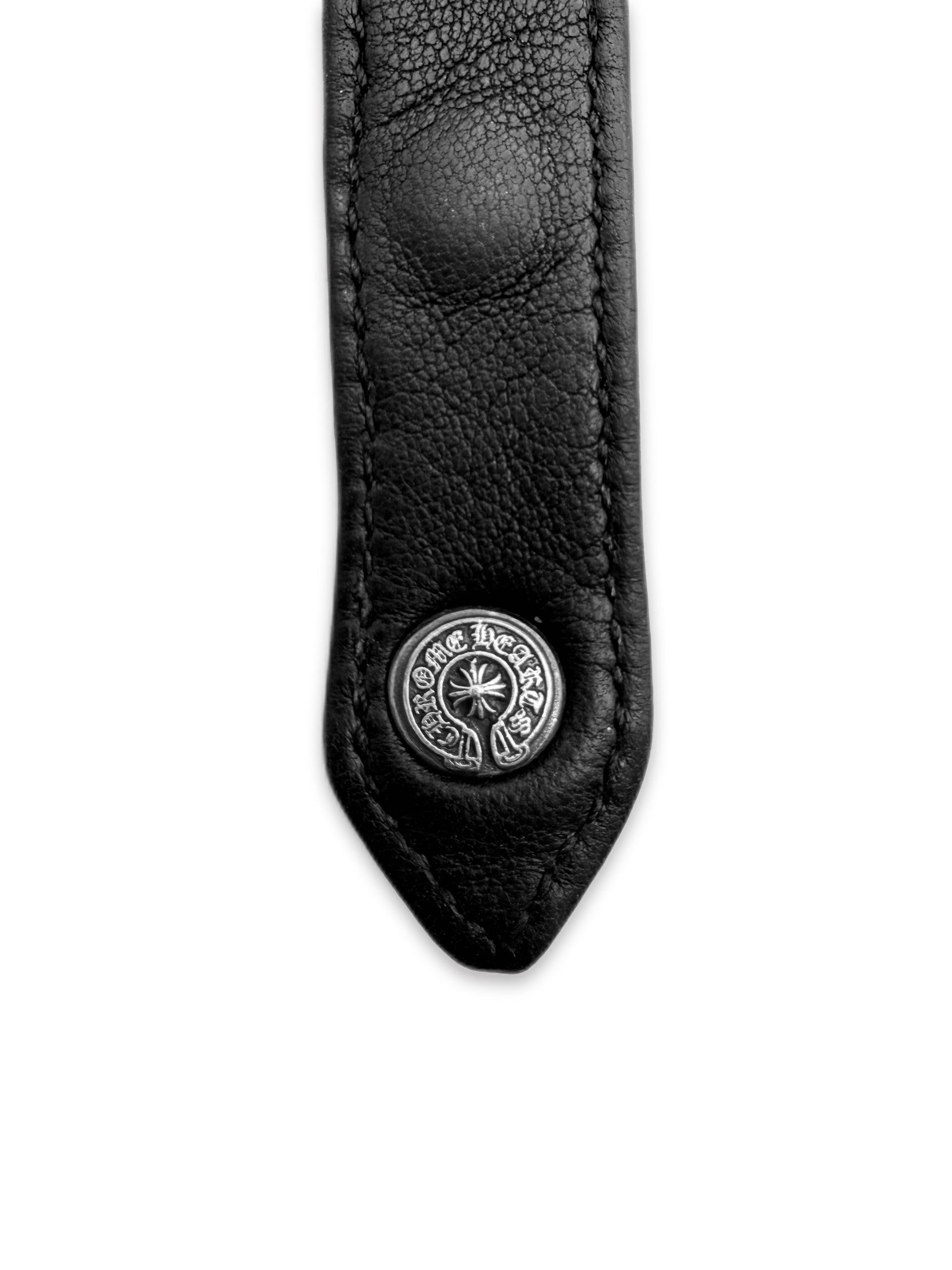 Chrome Hearts Double Wrap Plus Pendant Black Leather Snap Bracelet / Choker