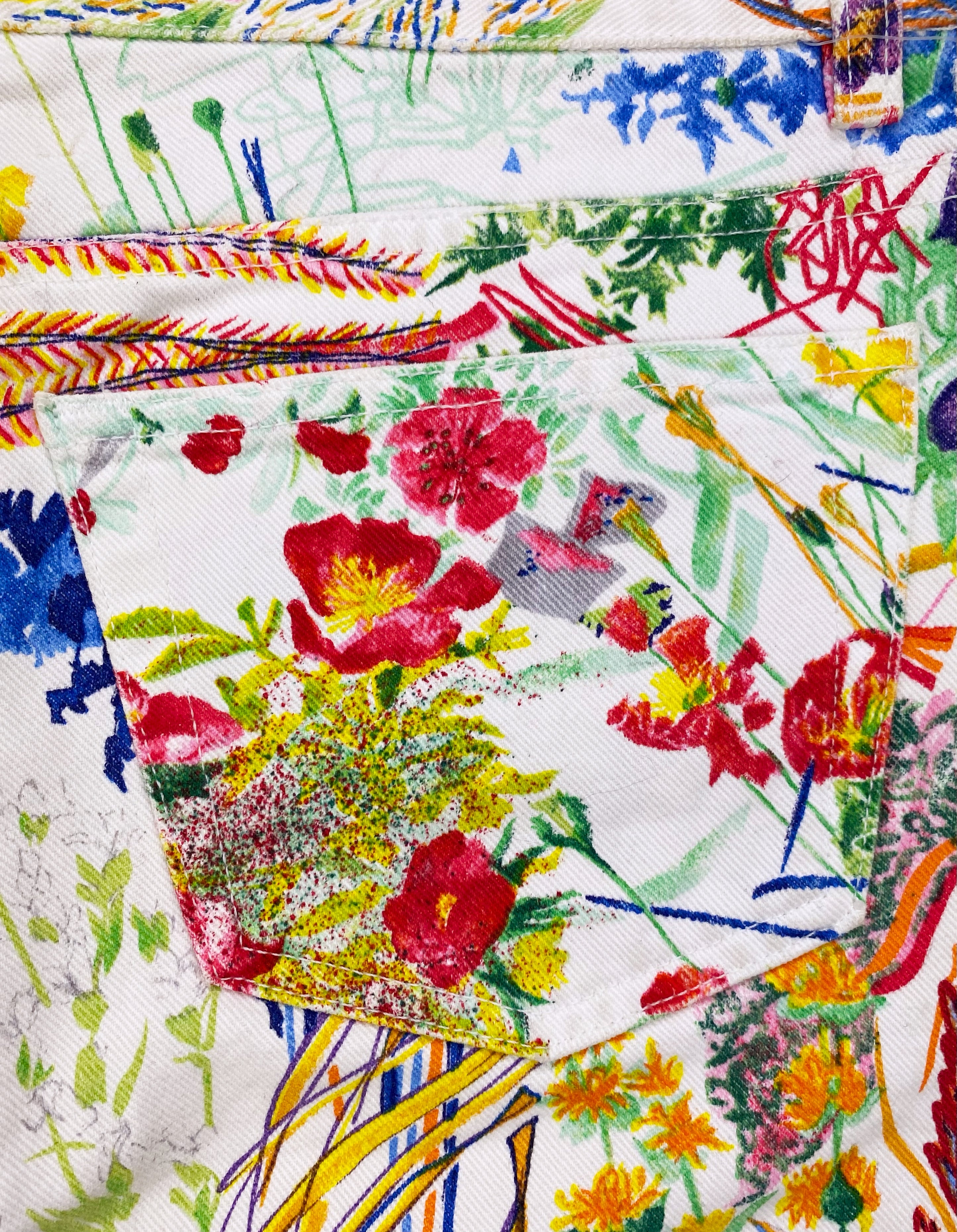 SS05 Helmut Lang Swiss Floral Print Flared Denim
