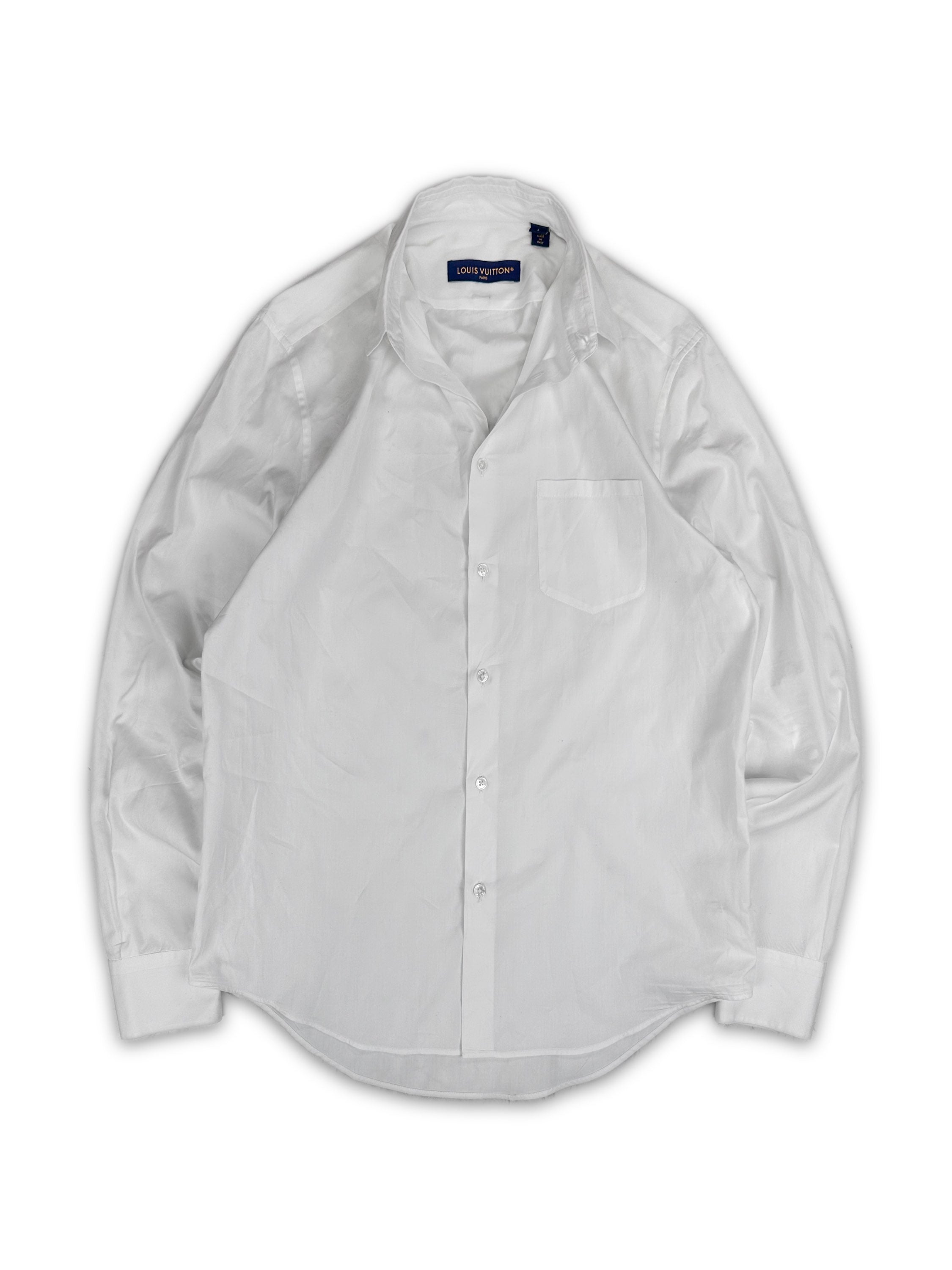 Louis Vuitton White ‘Metal’ Logo Collared Long Sleeve Shirt