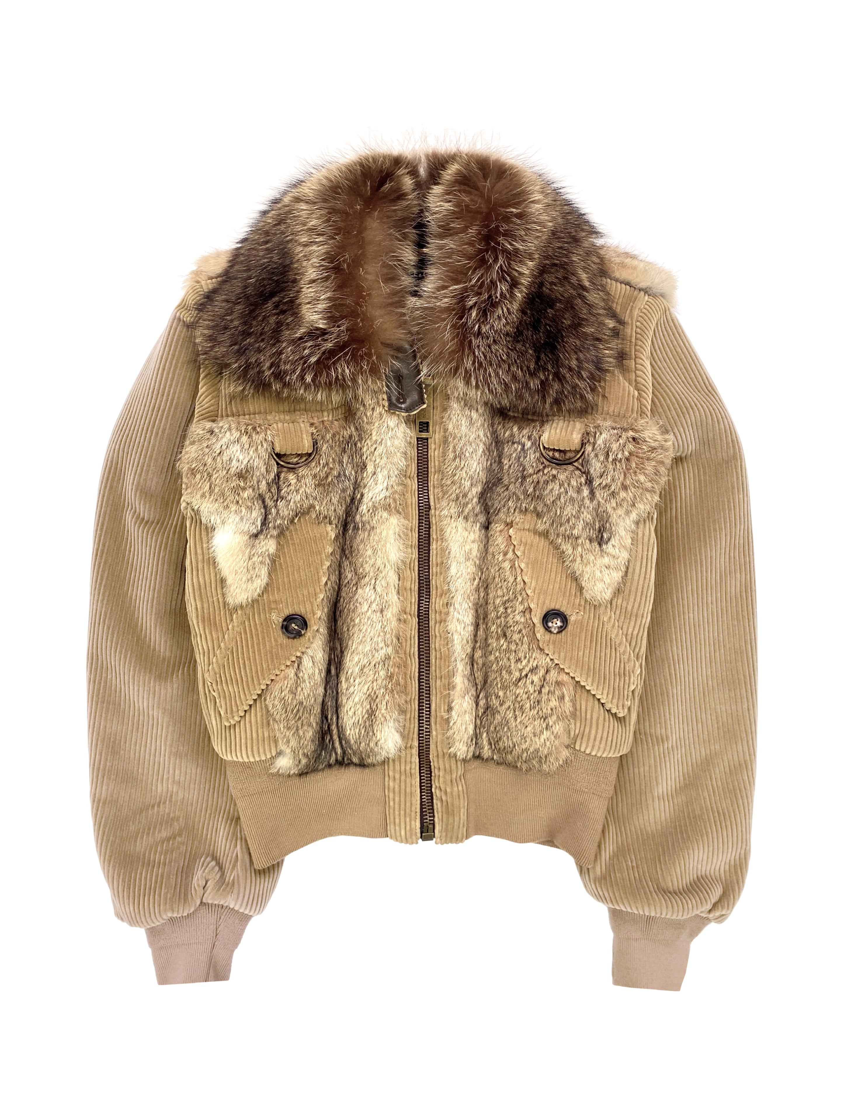 AW04 Dolce & Gabbana D-Ring Racoon Fur Aviator Bomber Jacket