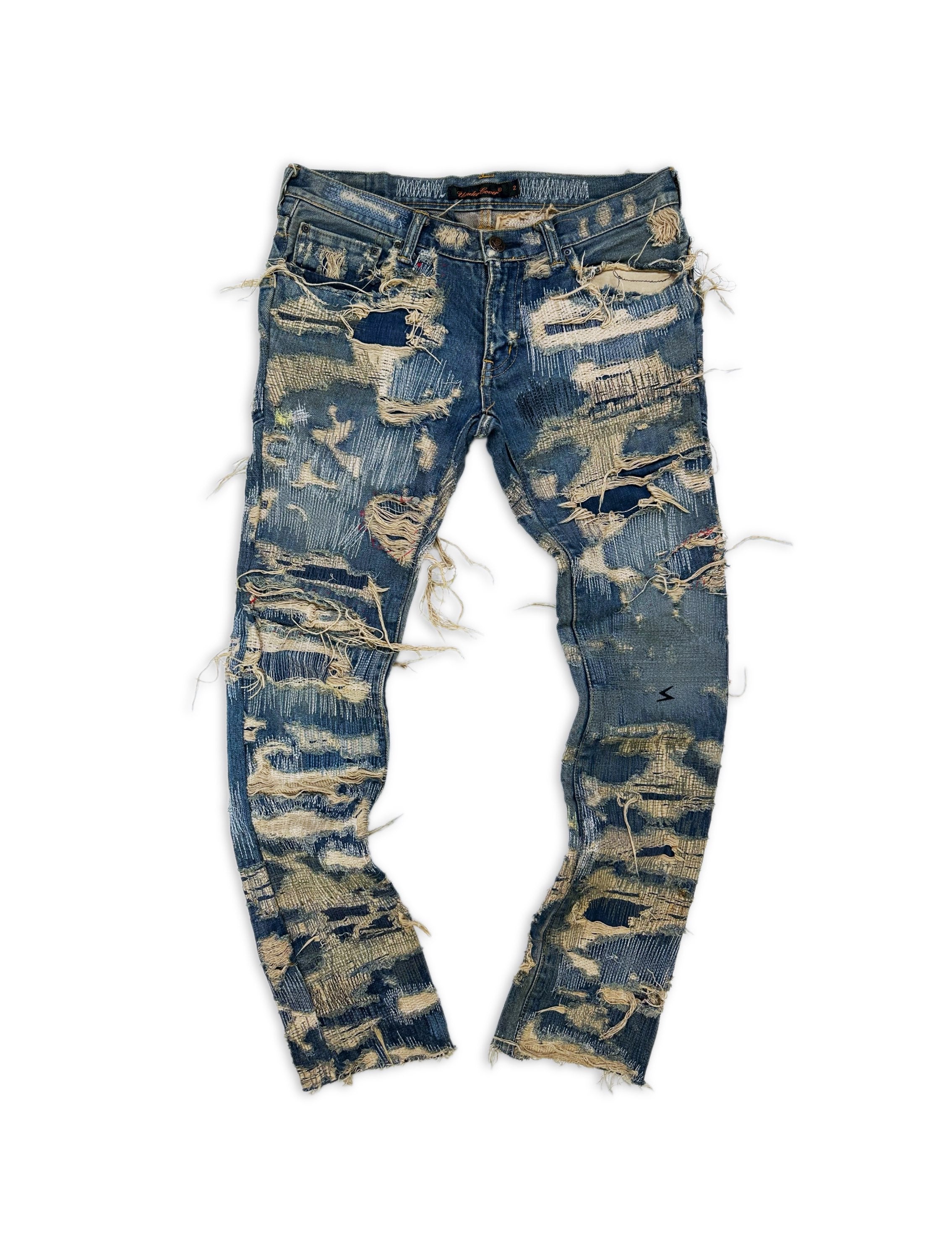 AW05 Undercover 85 Reworked ‘Arts &amp; Crafts’ Distressed Blue Denim