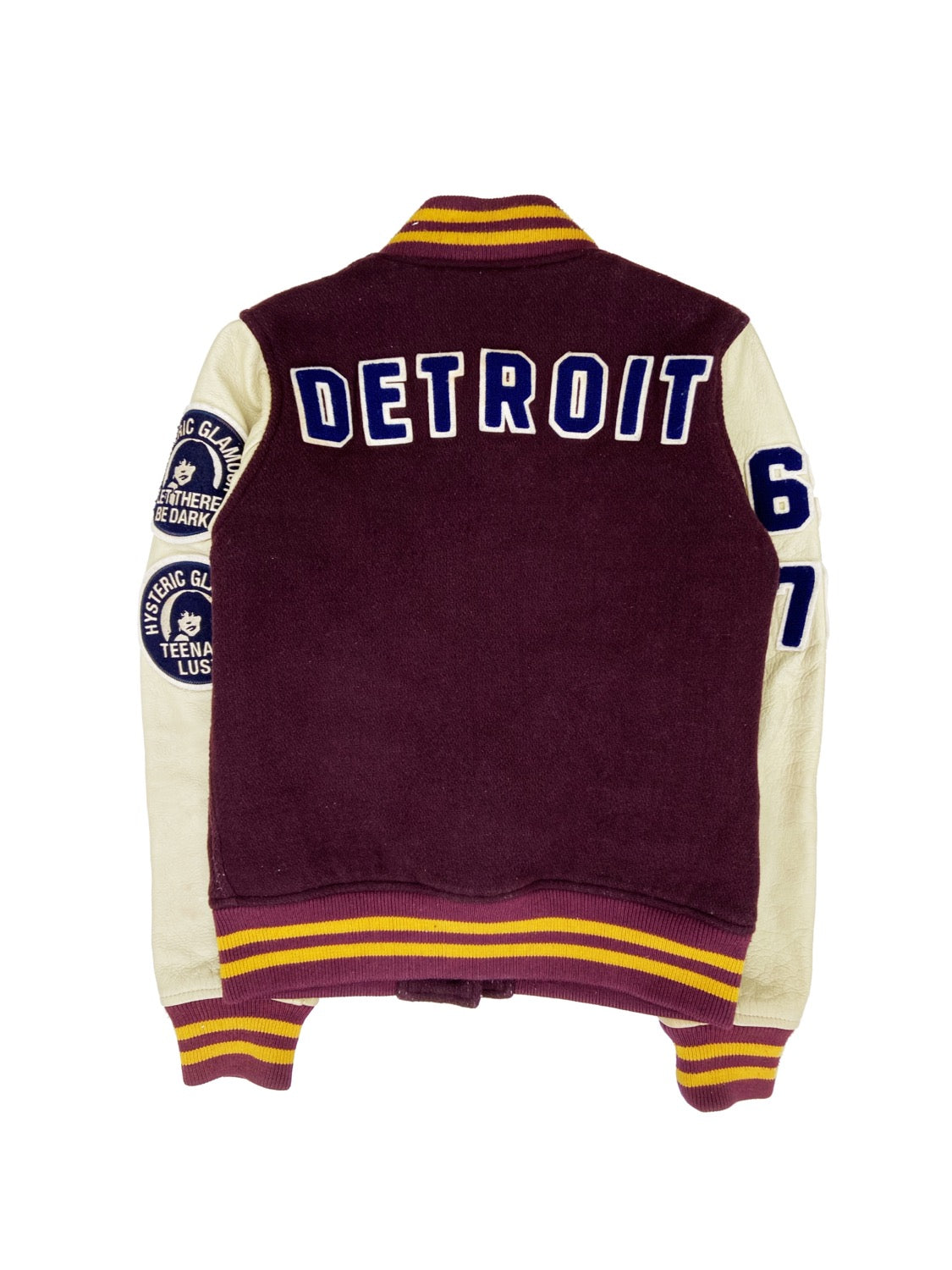 Hysteric Glamour “Detroit” Maroon Patched Leather Varsity Jacket