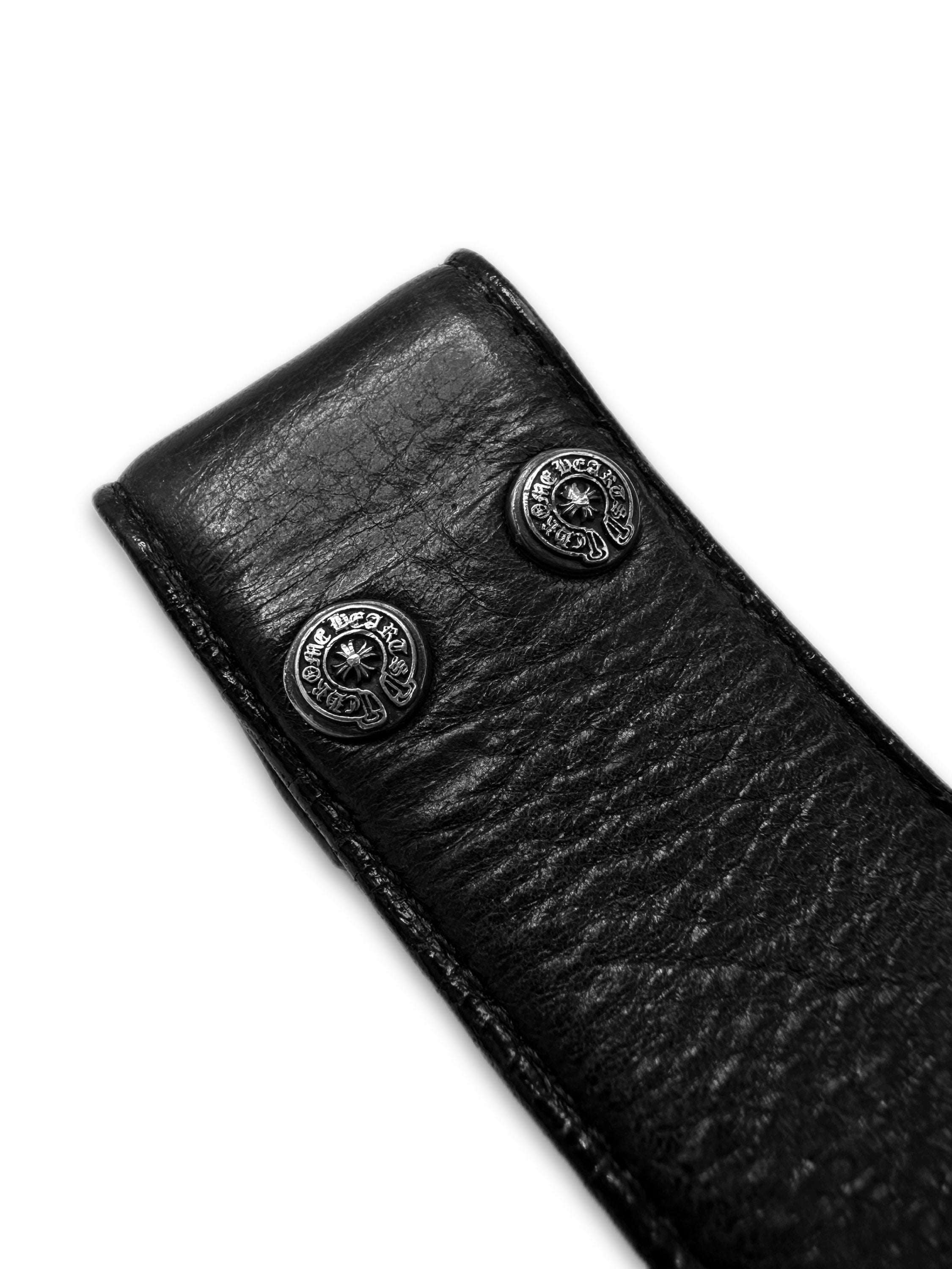 Chrome Hearts Black Leather Horse Shoe .925 Silver Belt