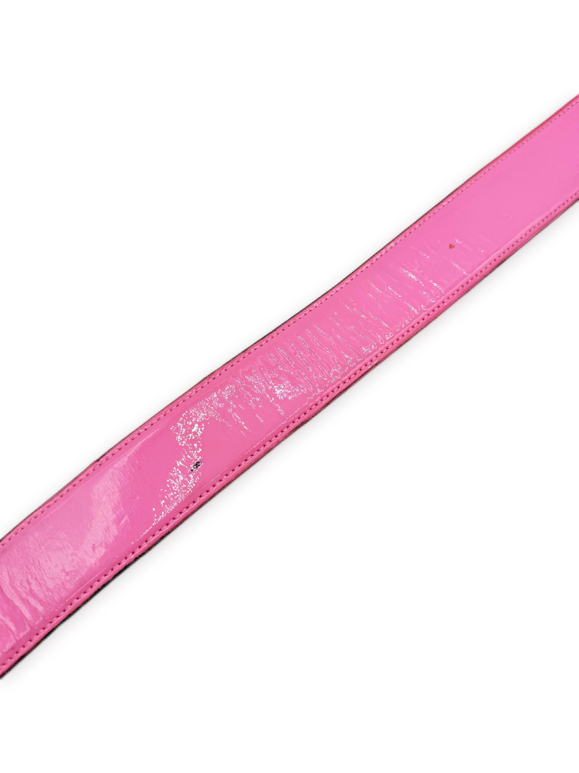 Chrome Hearts Patent Baby Pink / White Leather Rhodium Belt Strap