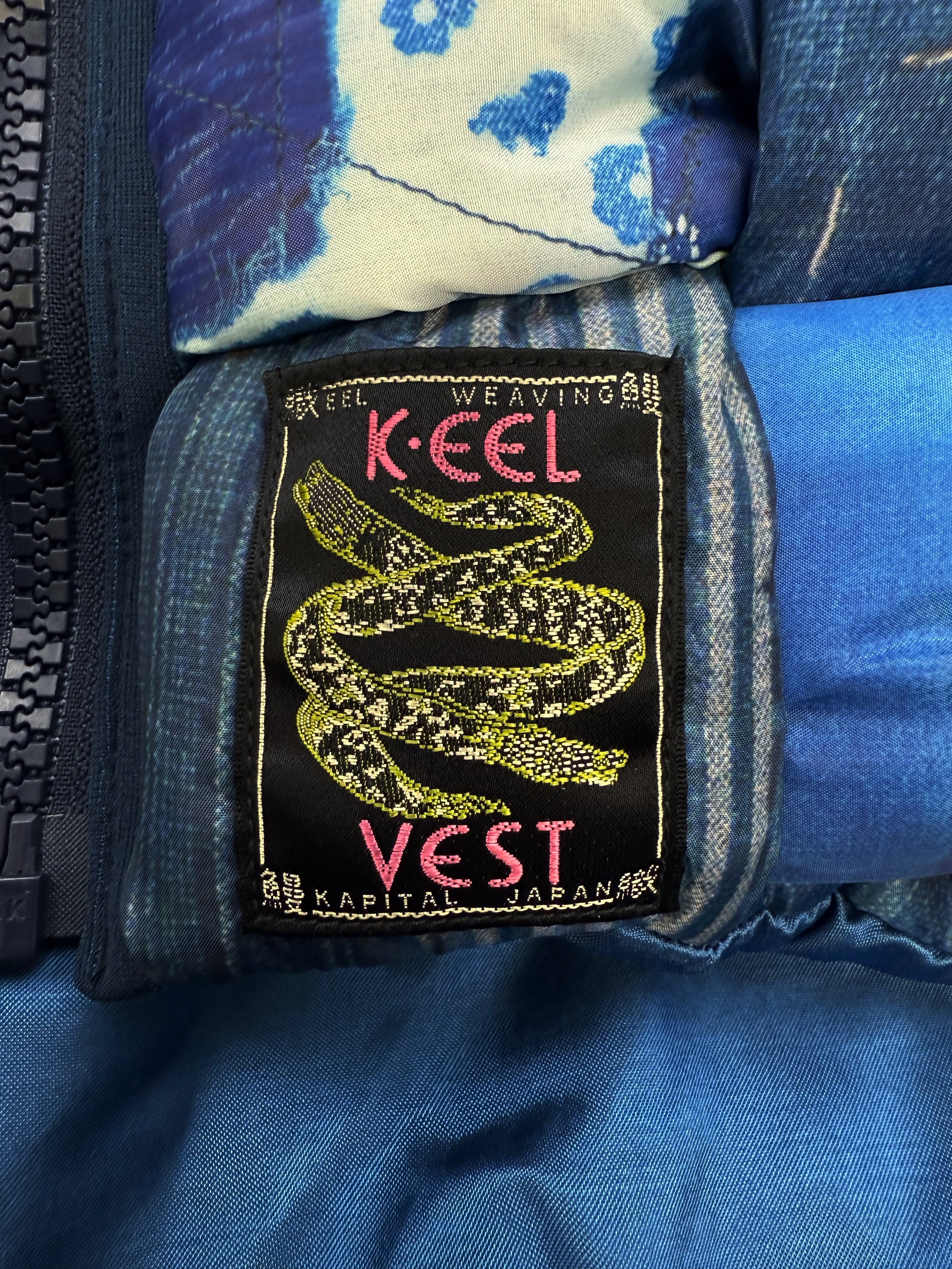 AW18 Kapital Kountry ‘Keel’ Boro Woven Full Zip Blue Puffer Vest