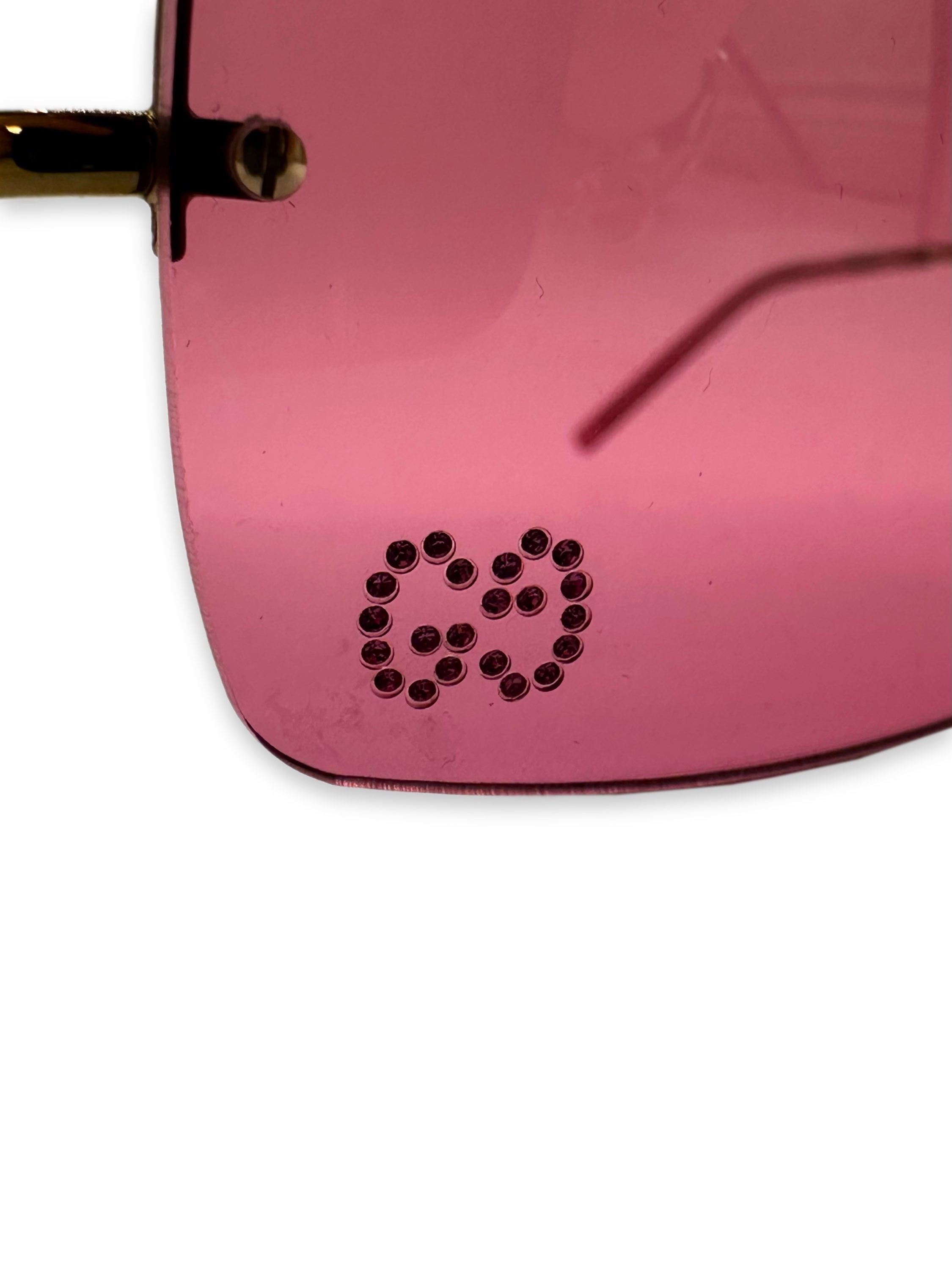 Gucci GG Studded Pink Tint Rimless Sunglasses