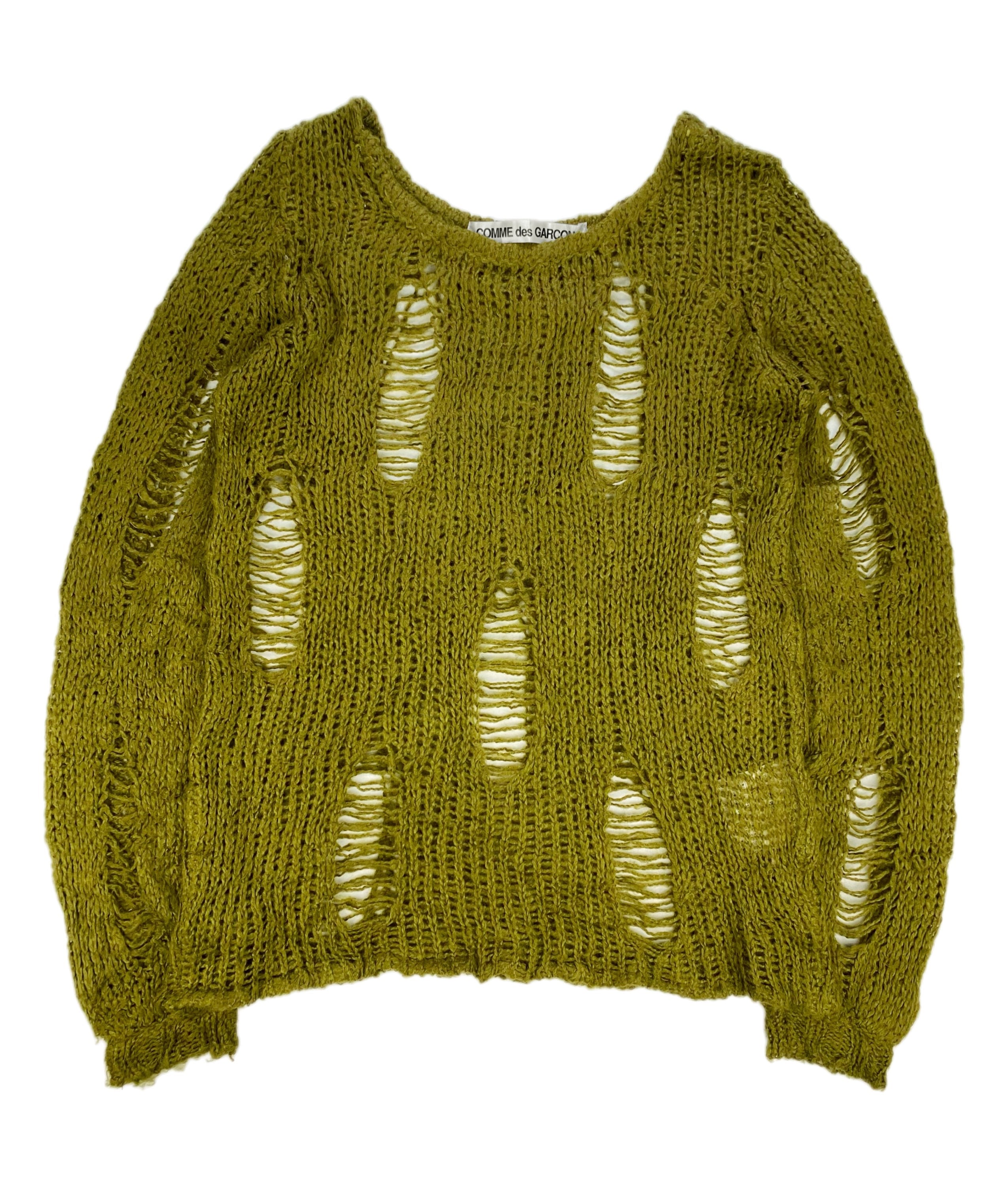 AW18 Comme des Garçons Loose Gauge Olive Distressed Wool Knit Sweater