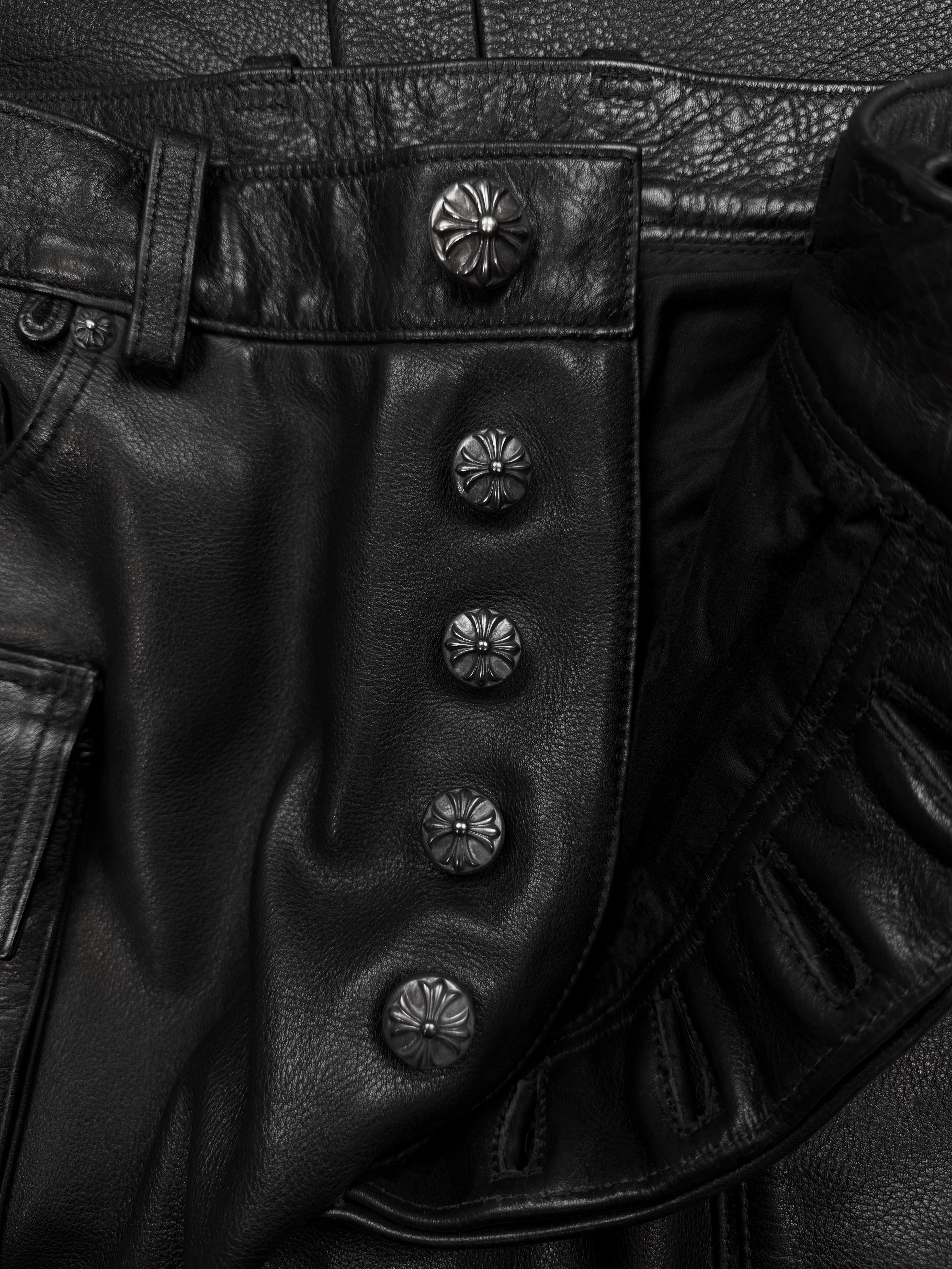 Chrome Hearts Leather ‘Fatigue’ Cargo Orange Cross Patch Pants