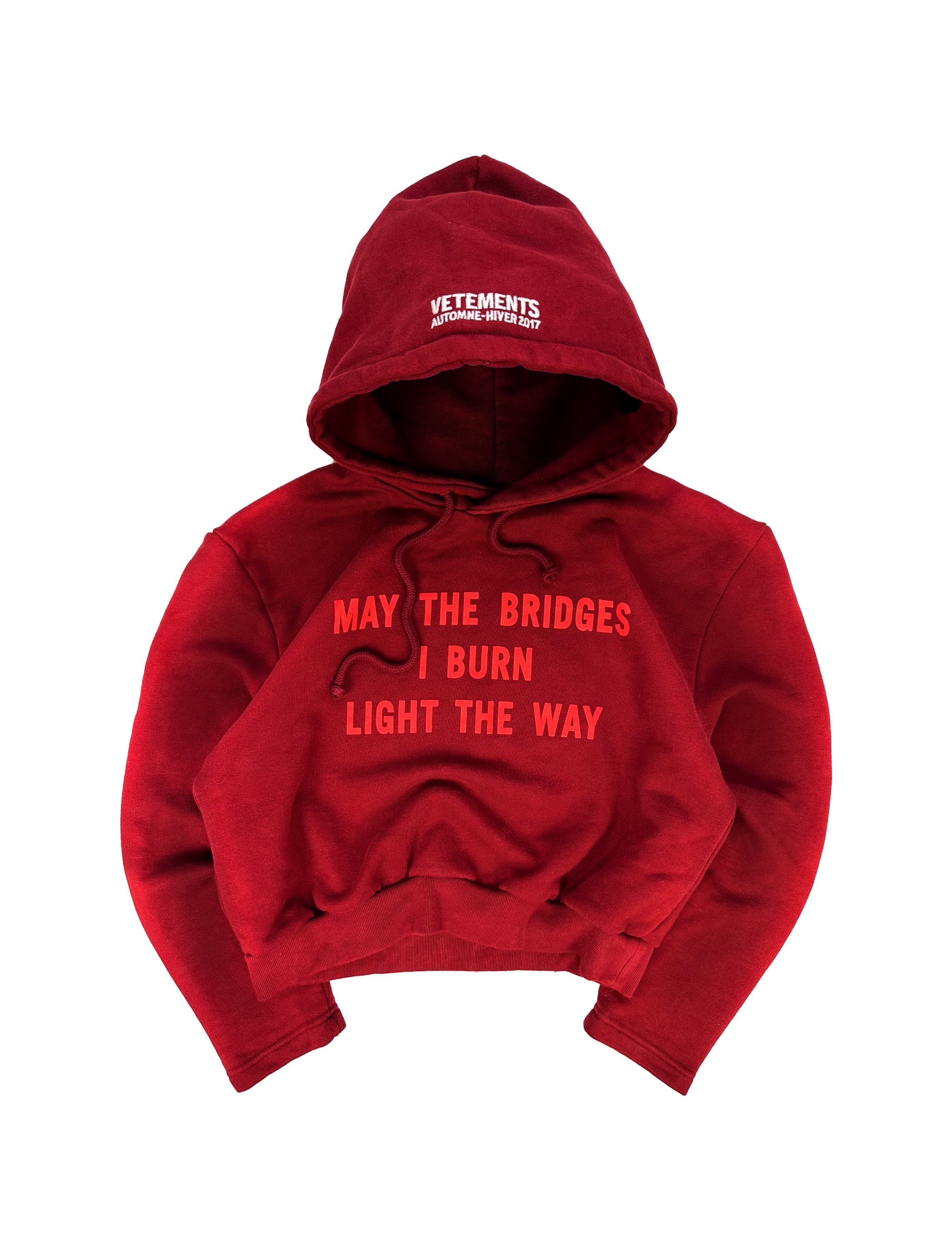 AW17 Vetements ‘Bridges I Burn’ Cropped Slogan Hoodie