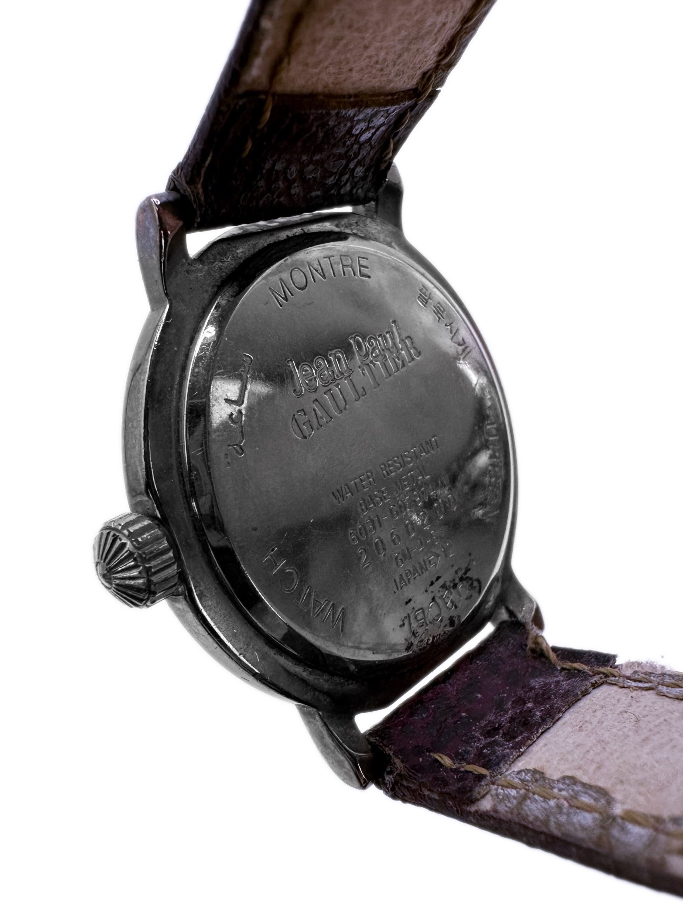 Jean Paul Gaultier Leather Metallic Face Wrist Watch