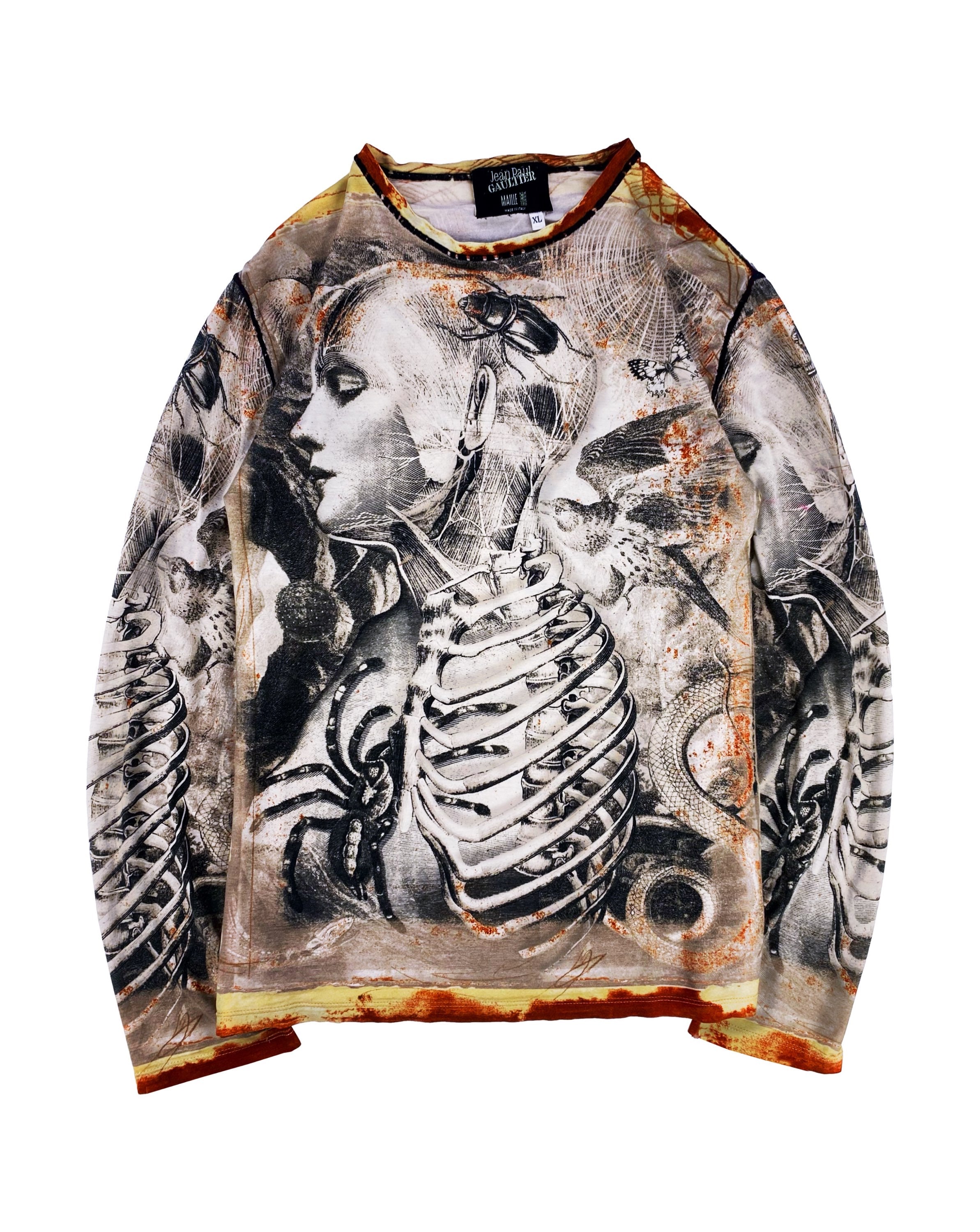 90s Jean Paul Gaultier ‘Skeleton’ Gothic Mesh Longsleeve Shirt