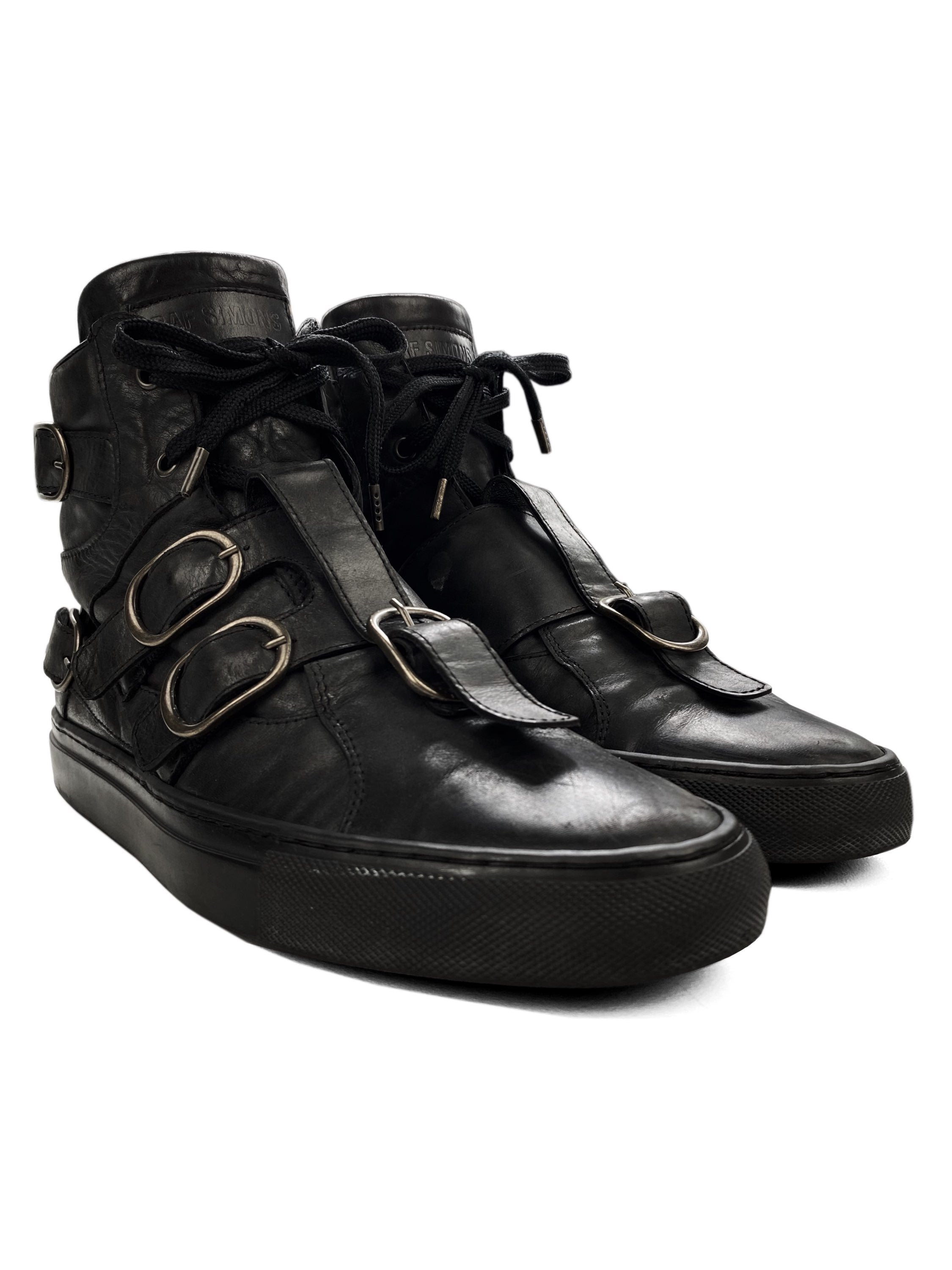 Raf Simons Leather Bondage Strap Belted Black Sneakers