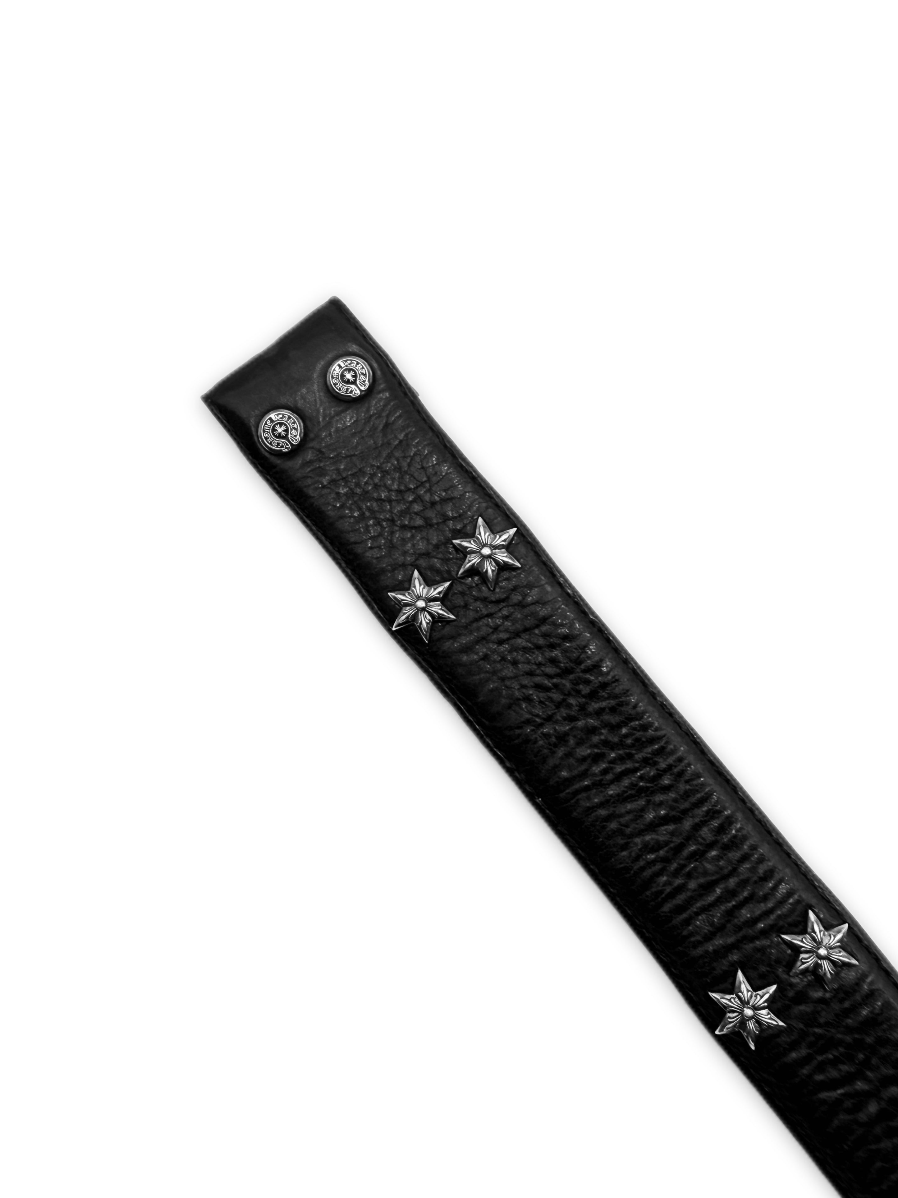 Chrome Hearts Double 6 Point Star Pendant Black Leather Belt Strap