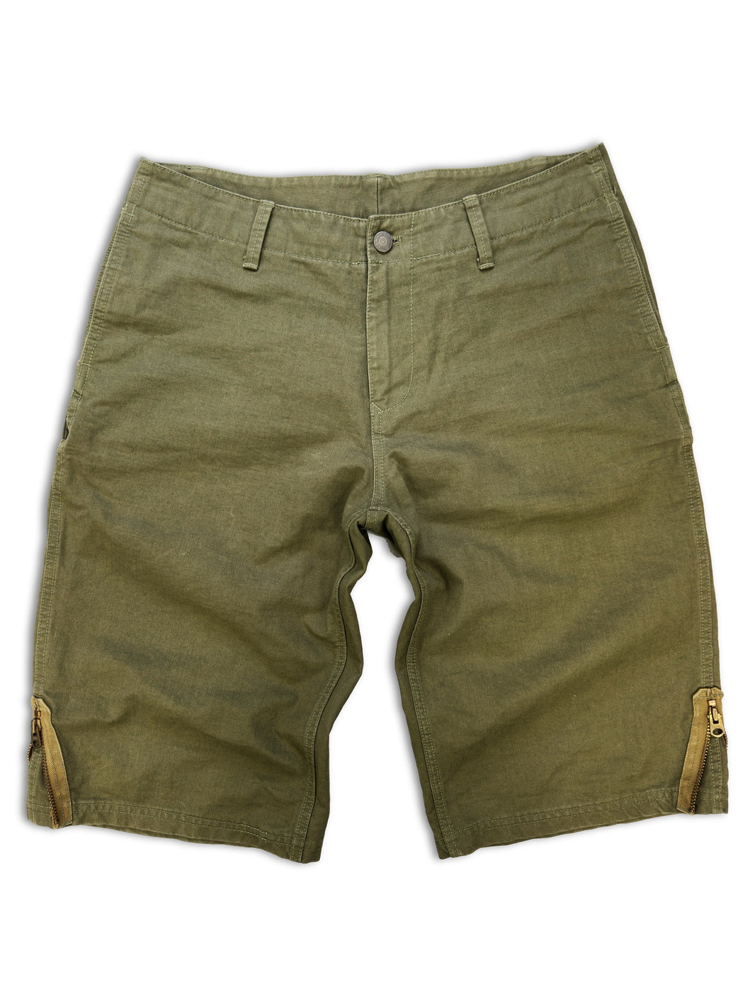 SS06 General Research Button Flap Olive Green Denim Shorts