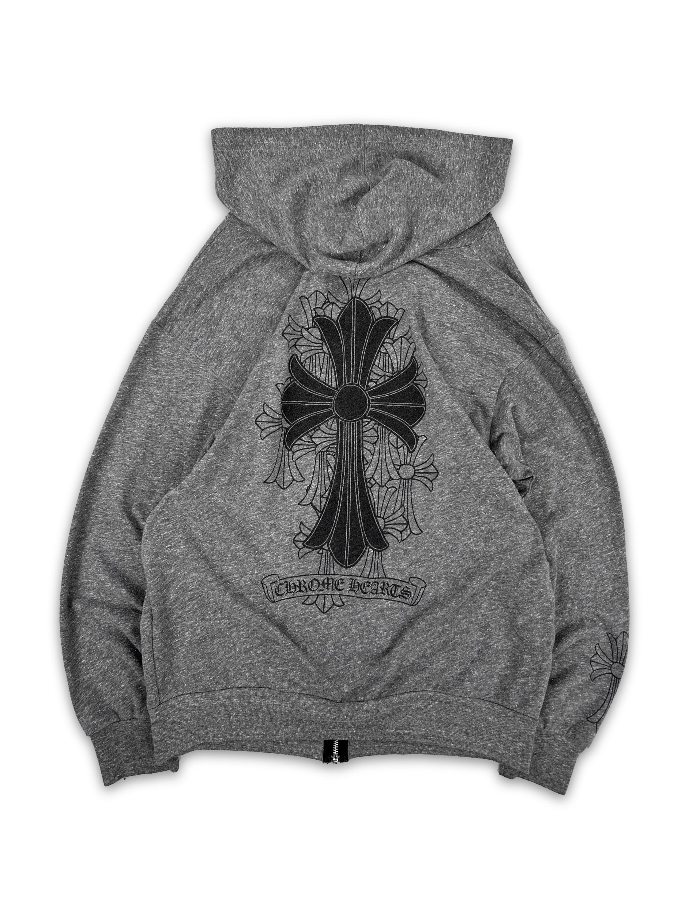 Chrome Hearts ‘Cross’ Graphic Dagger Full-zip Grey Hoodie
