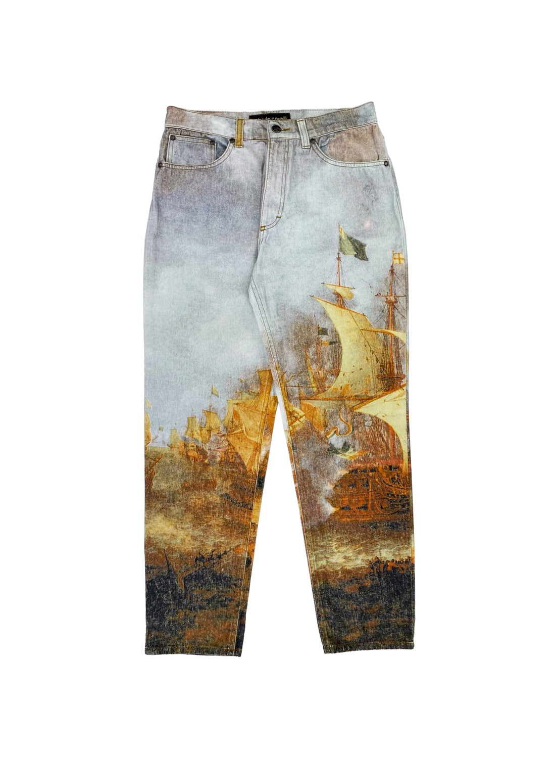 90’s Roberto Cavalli Rustic Full Print Sail Boat Denim