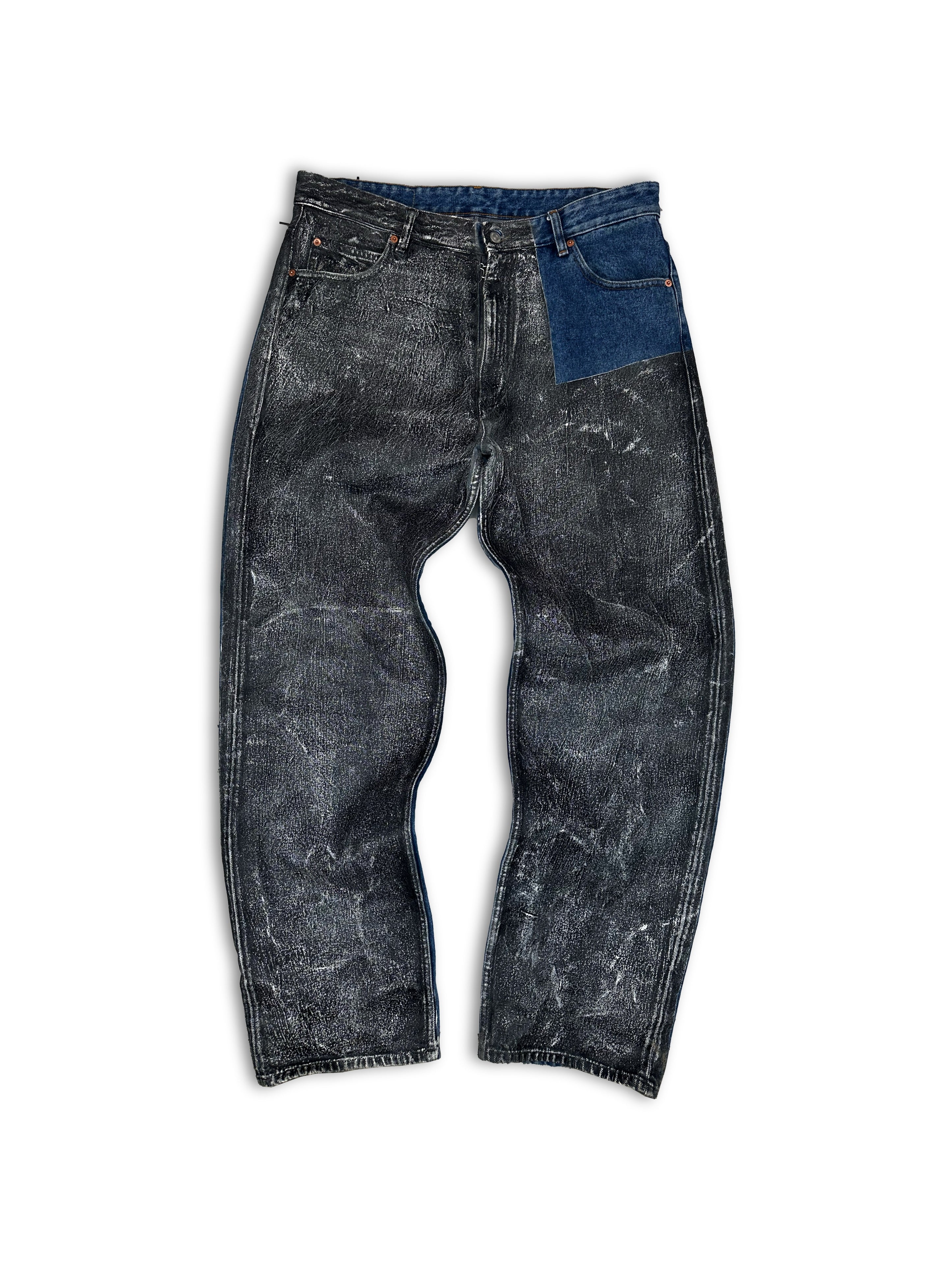 Maison Margiela MM6 Paint Crack Dark Wash Wide Cut Denim