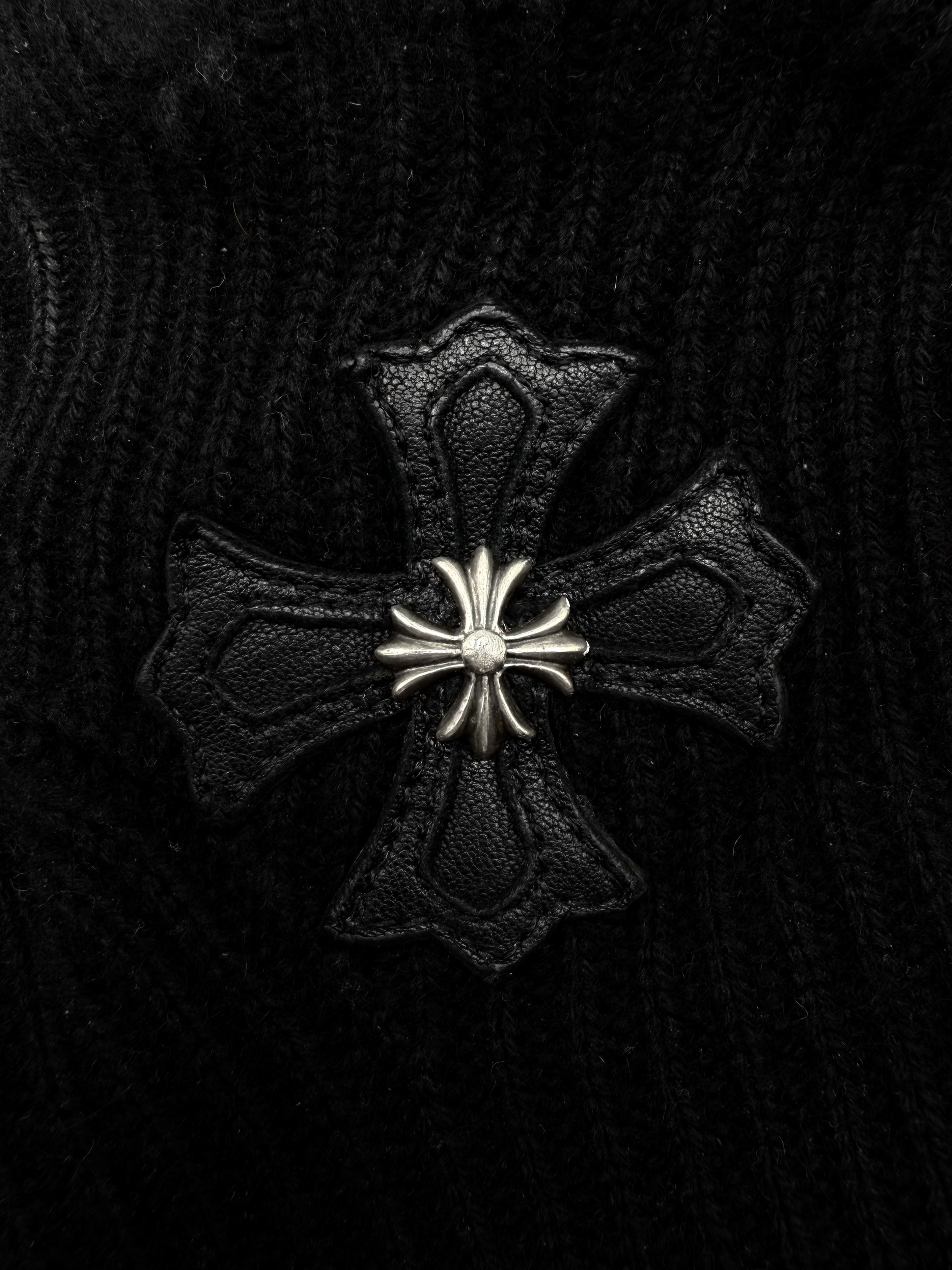 Chrome Hearts Leather Plus Patch Sticky Fingerless Gloves