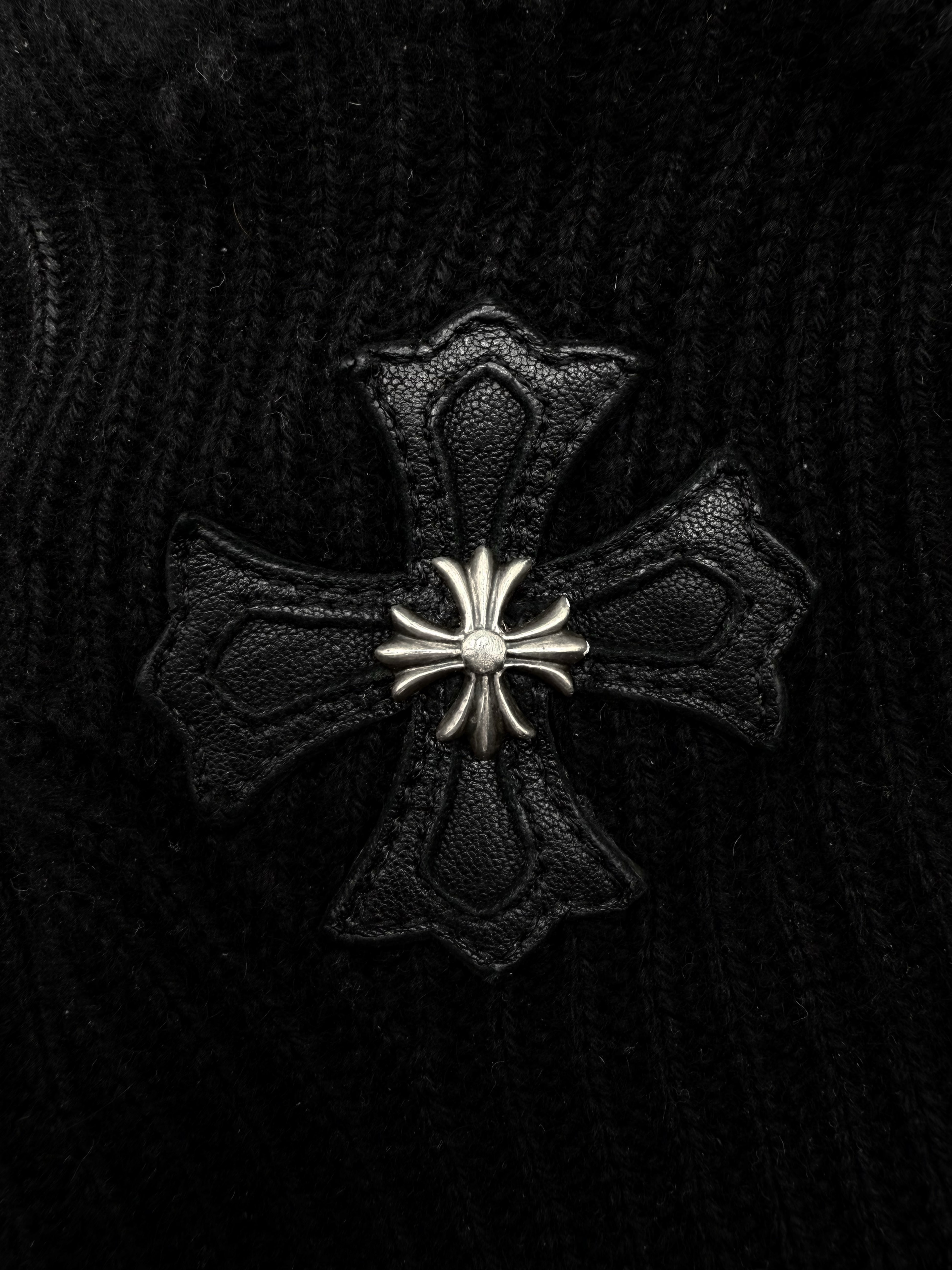 Chrome Hearts Leather Plus Patch Sticky Fingerless Gloves