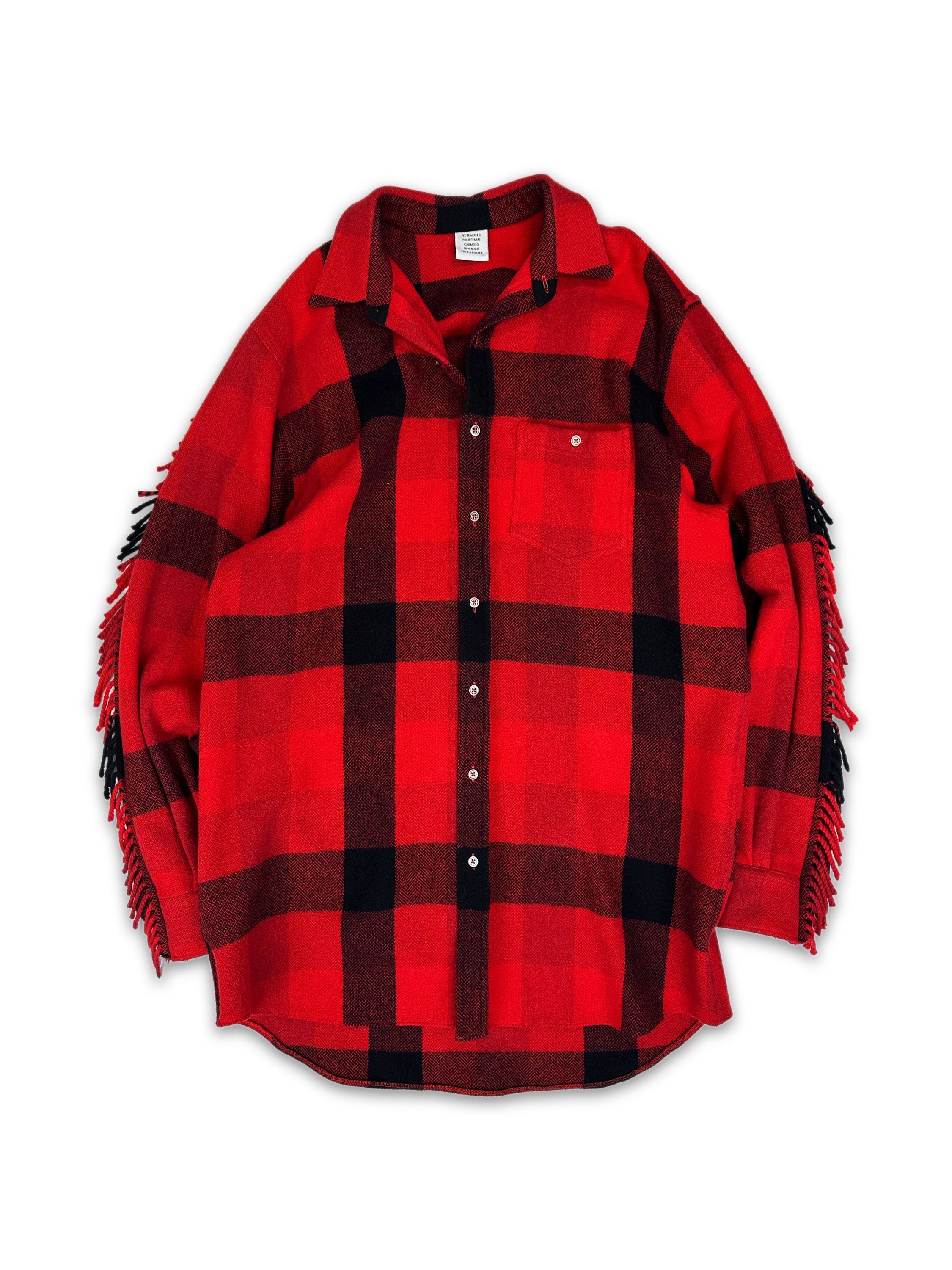 AW19 Vetements ‘Fringe’ Red Checkered Oversized Jacket