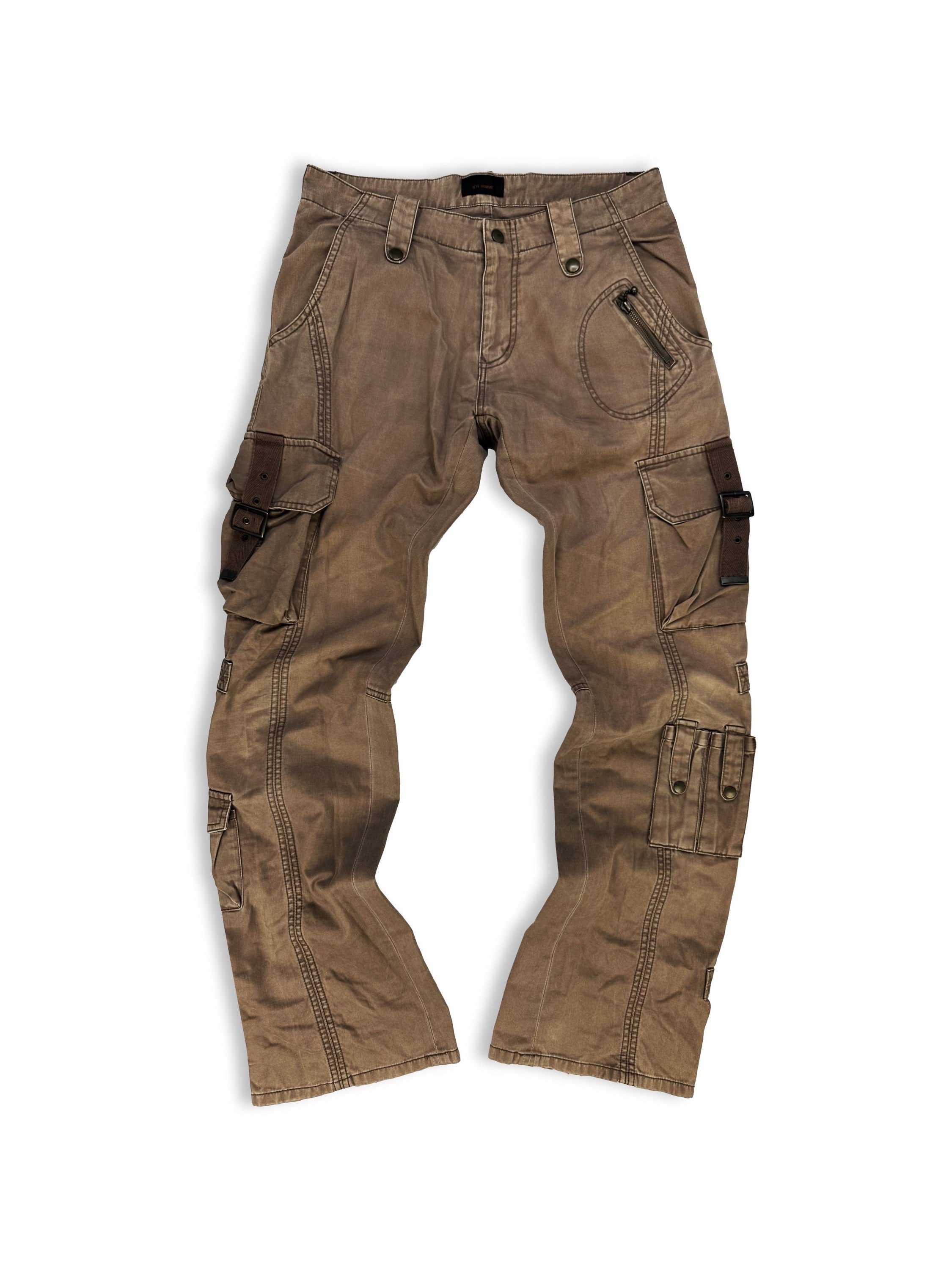 00s Tete Homme ‘Belted’ Multi Pocket Tan Cargo Pants