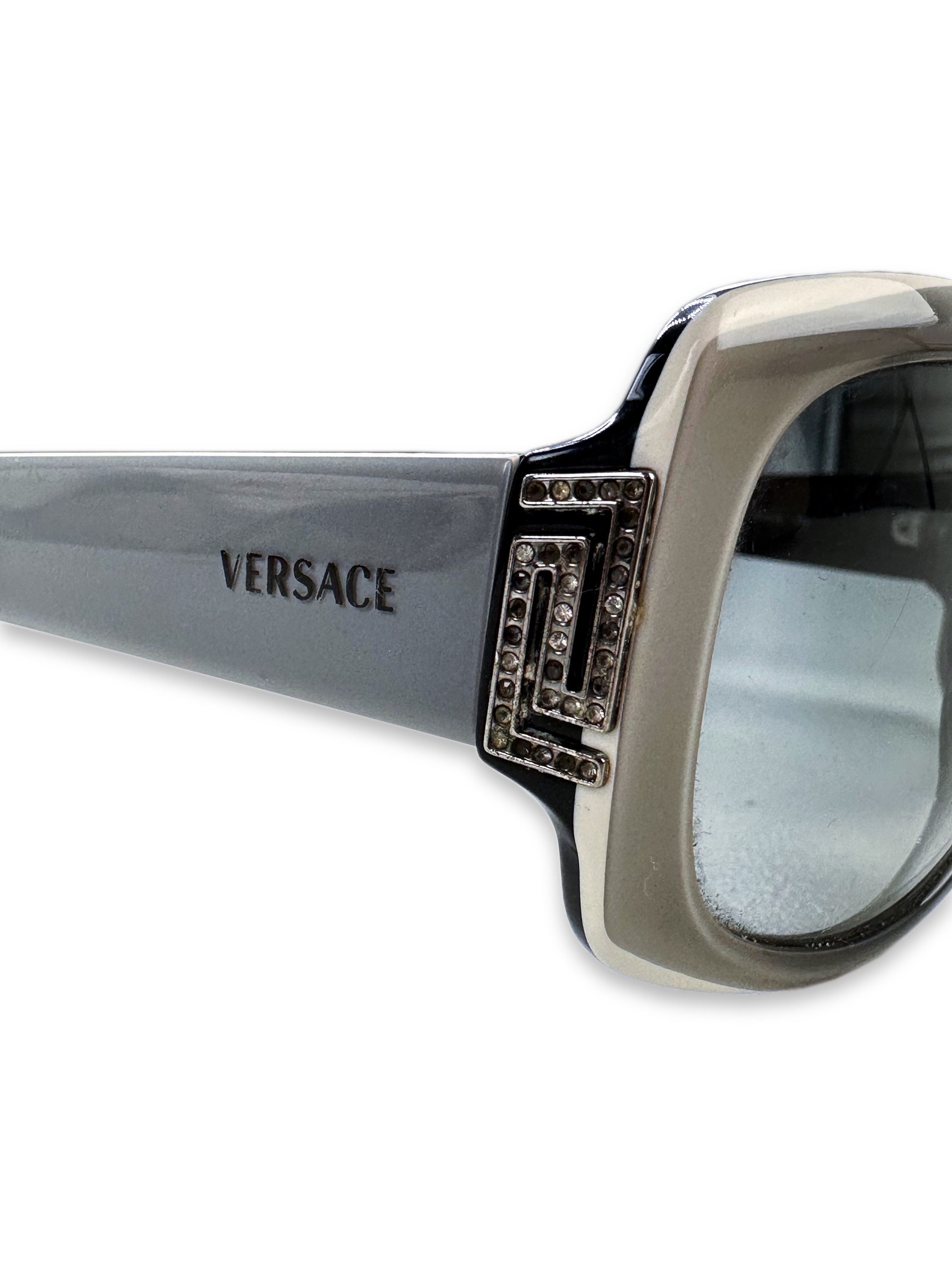 Versace Swarovski Crystal Spellout Logo Blue Tint Sunglasses