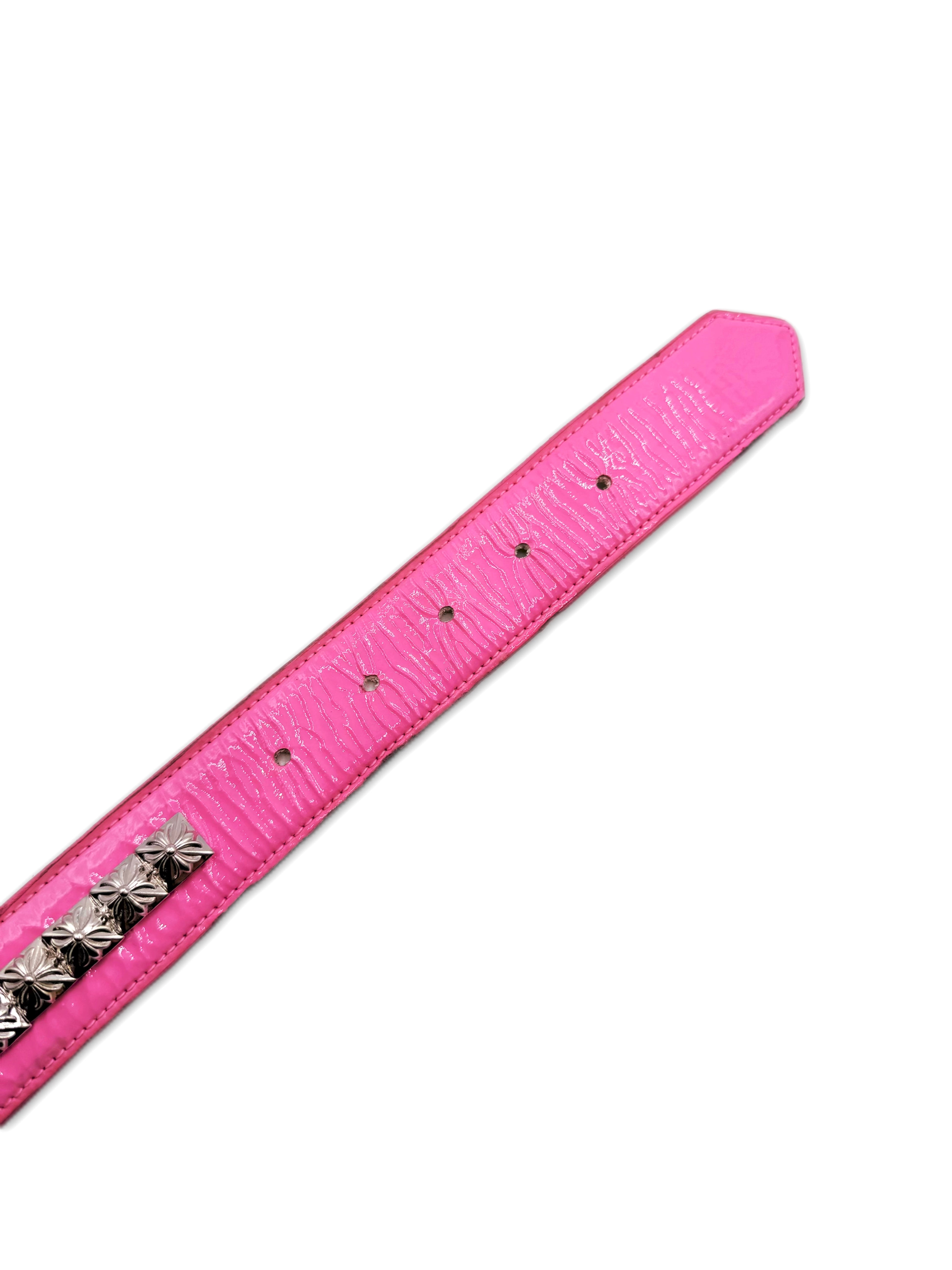 Chrome Hearts Pyramid Stud Patent Leather Rhodium Pink Roller Belt