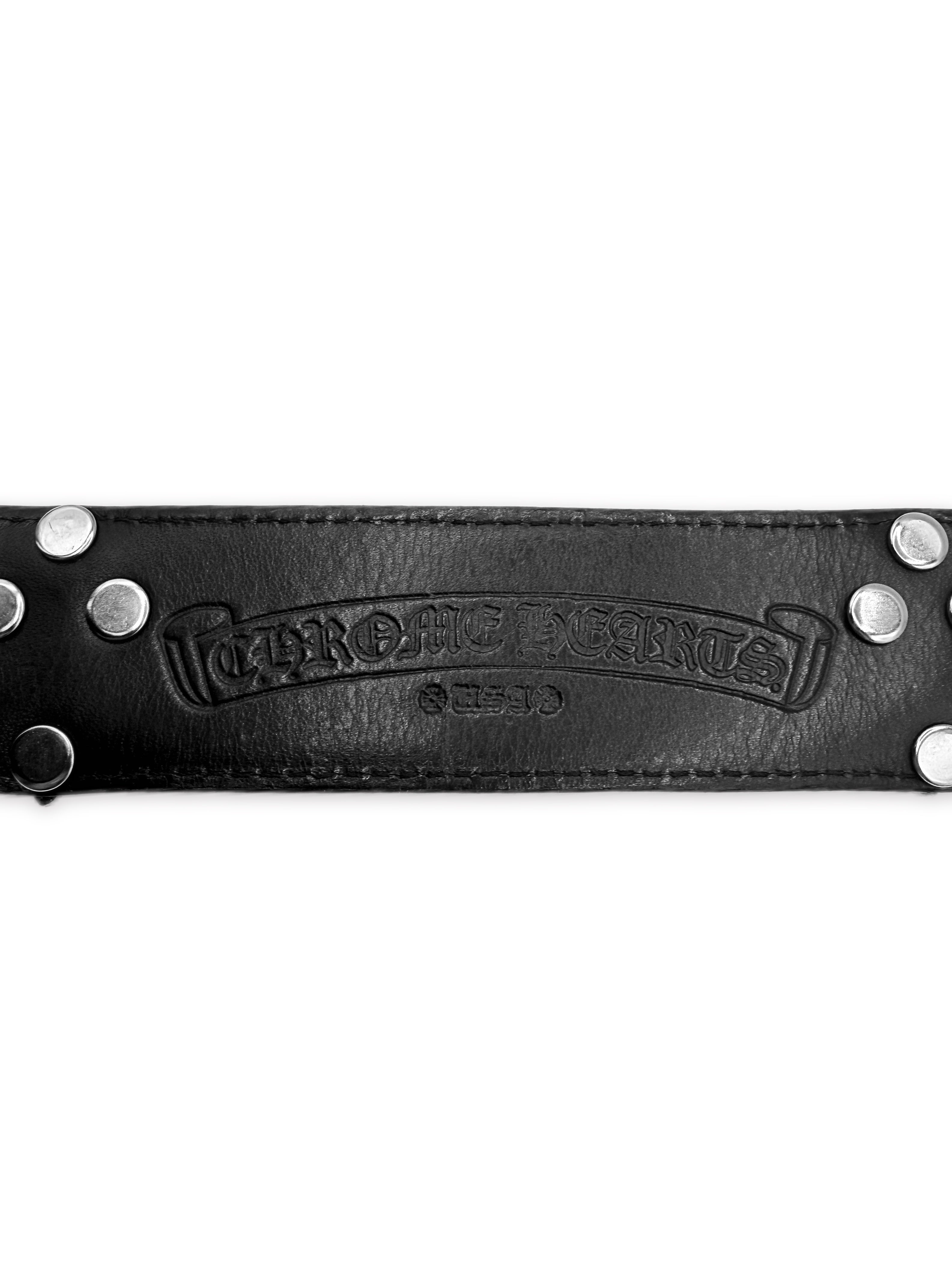 Chrome Hearts Cemetery Cross Pendant Black Leather .925 Silver Belt Strap
