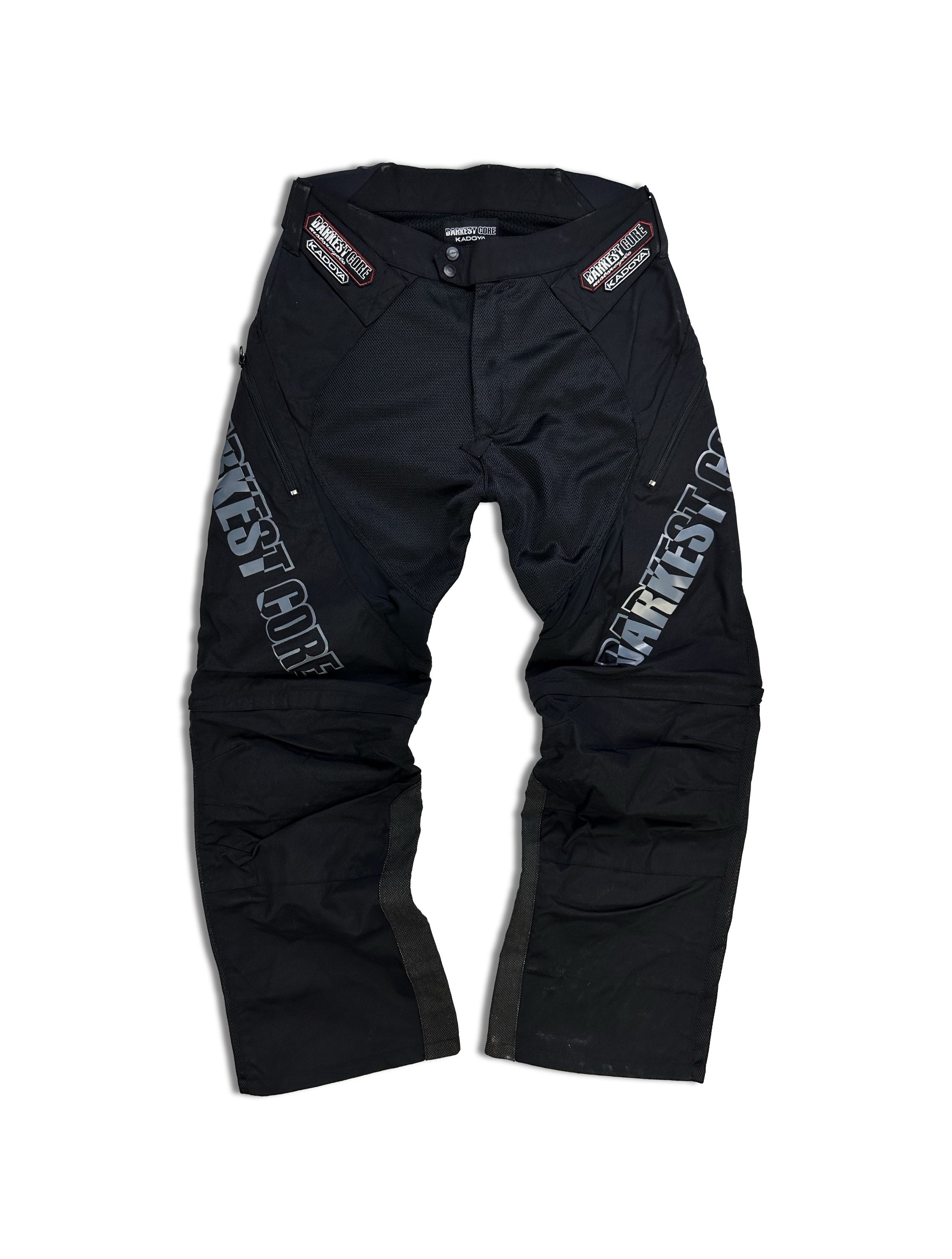 00s Kadoya ‘DCMX’ Black Heavy Weight Nylon Patched Riders Pants