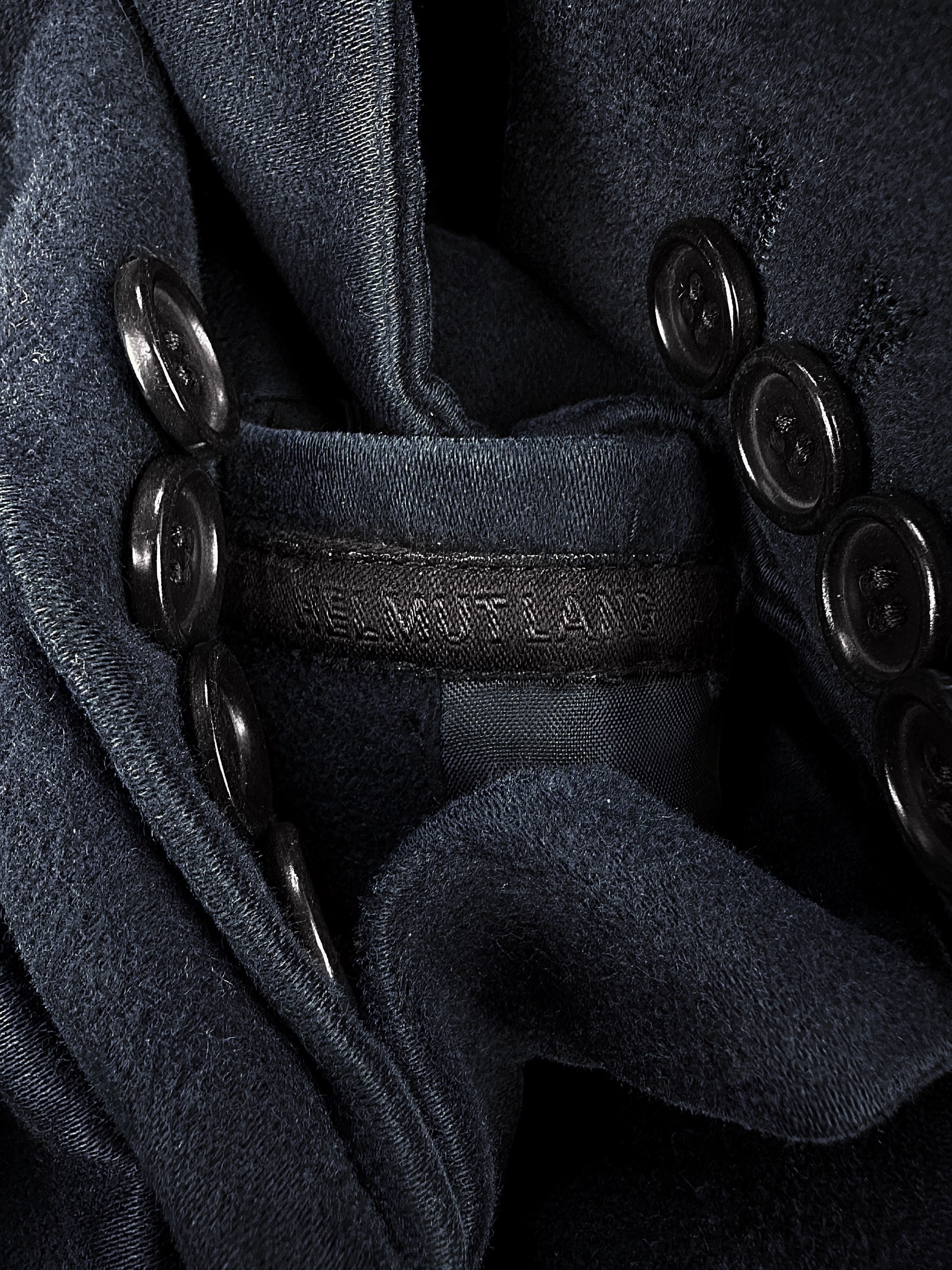 AW02 Helmut Lang ‘Moleskin’ Silk Striped Navy Trench Coat
