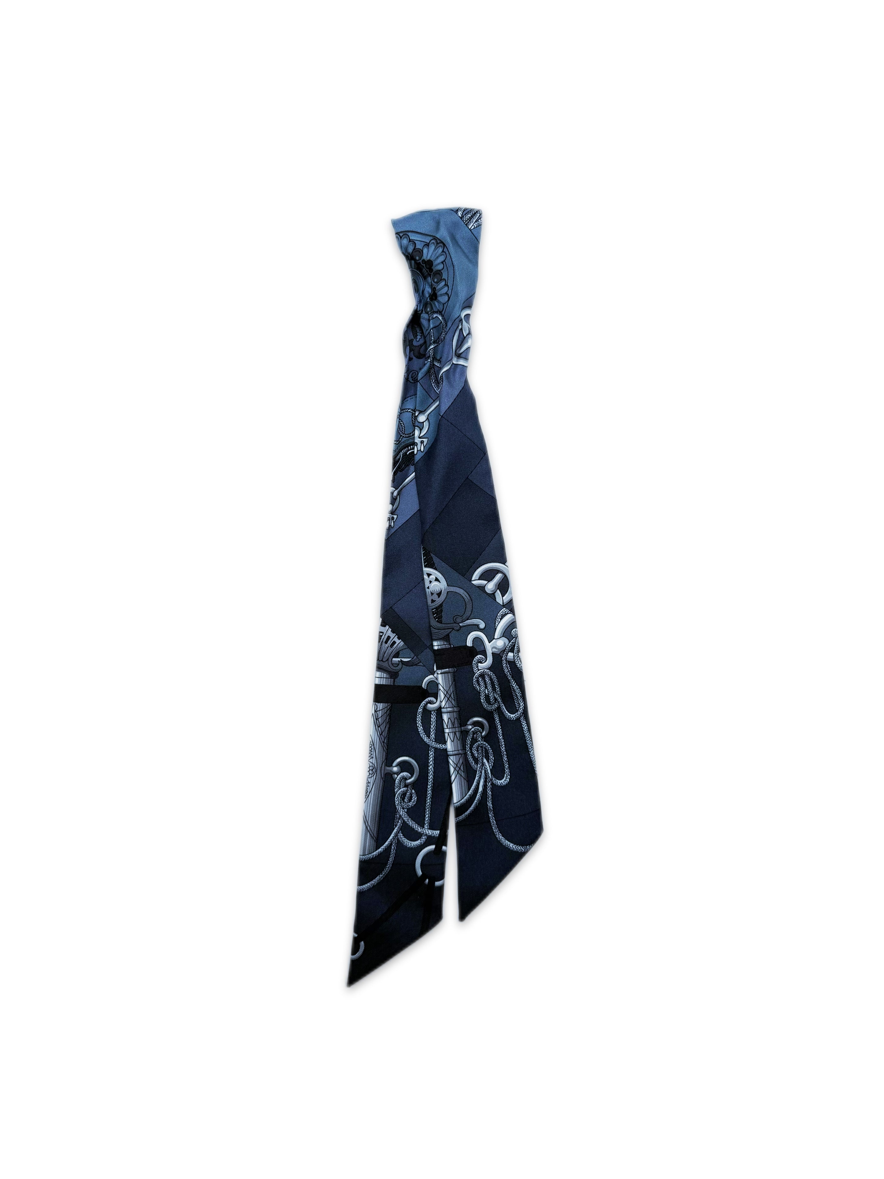 Hermès ‘Cliquetis’ Twilly Navy Blue Scarf