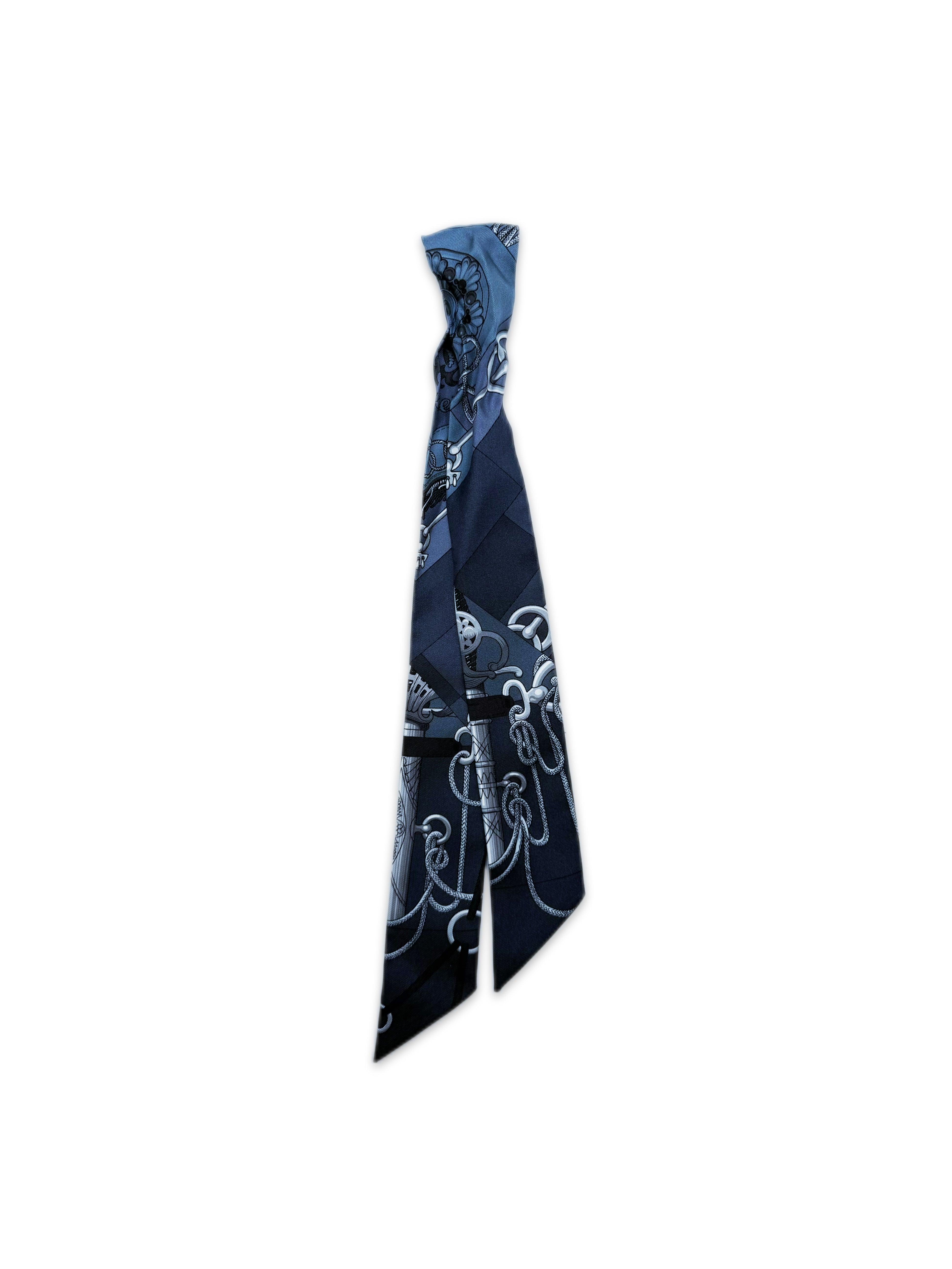 Hermès ‘Cliquetis’ Twilly Navy Blue Scarf