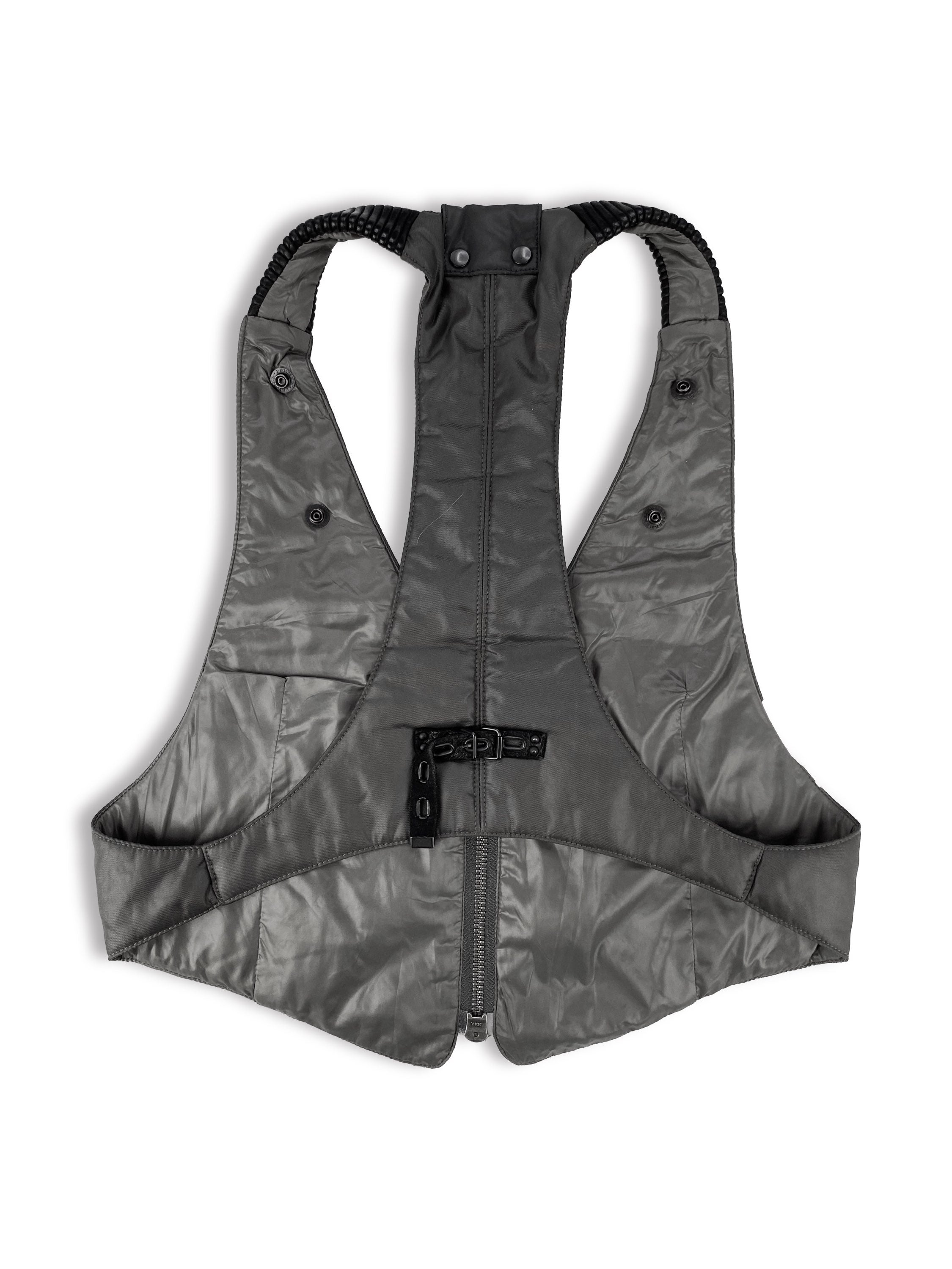 00s L.G.B (Le Grand Bleu) Nylon PVC Welt Pocket Belted Vest