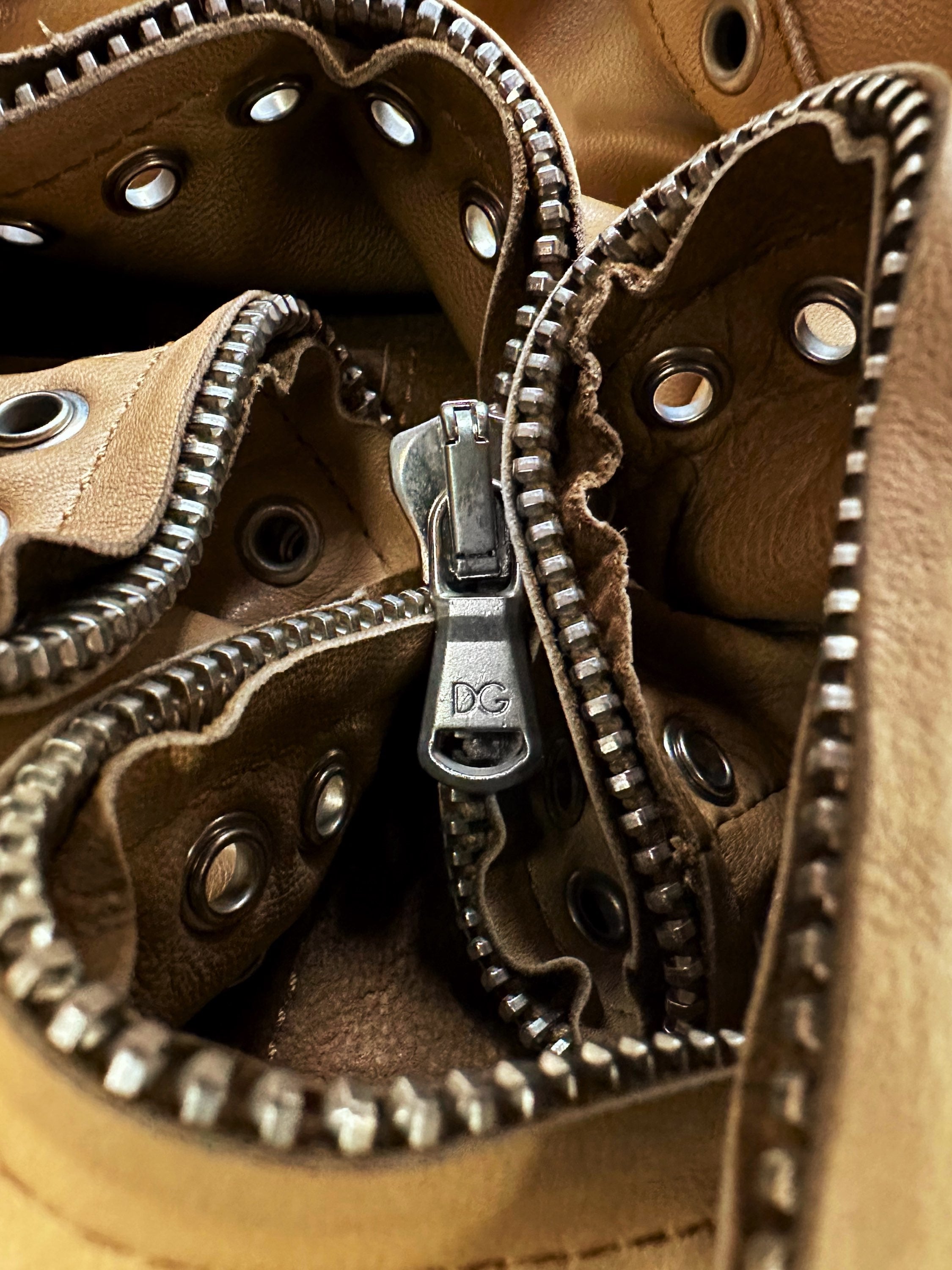 00s Dolce & Gabbana ‘Eyelet’ Calfskin Leather Belted Jacket