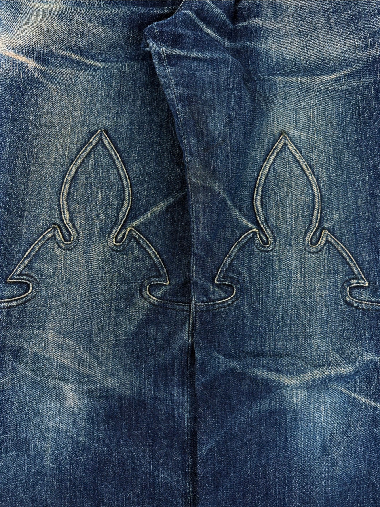 Chrome Hearts Flared Leg Blue Light Wash Fleur Knee .925 Silver Jeans