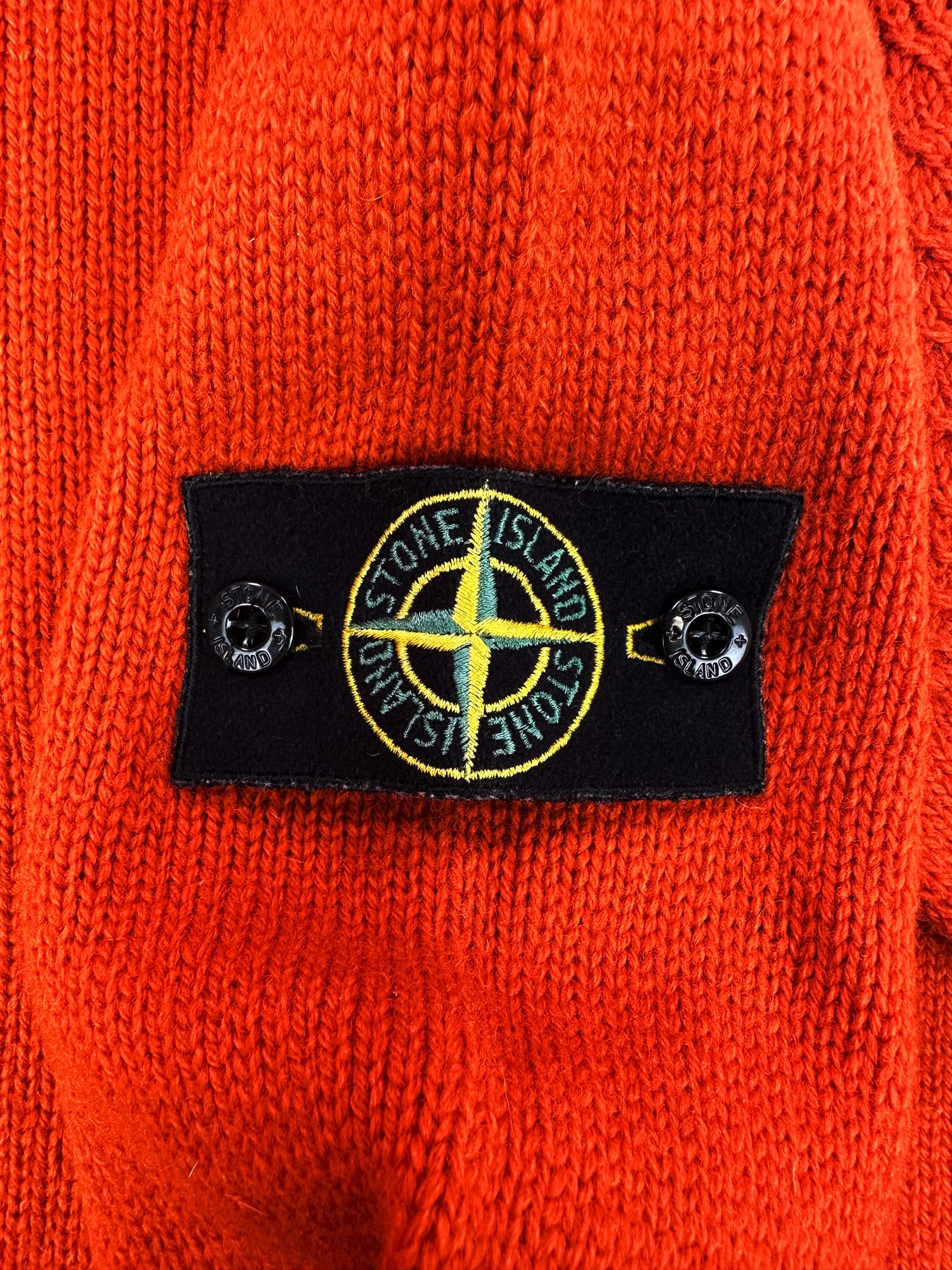 Stone Island Orange ‘Compass’ Patch Knitted Wool Sweater