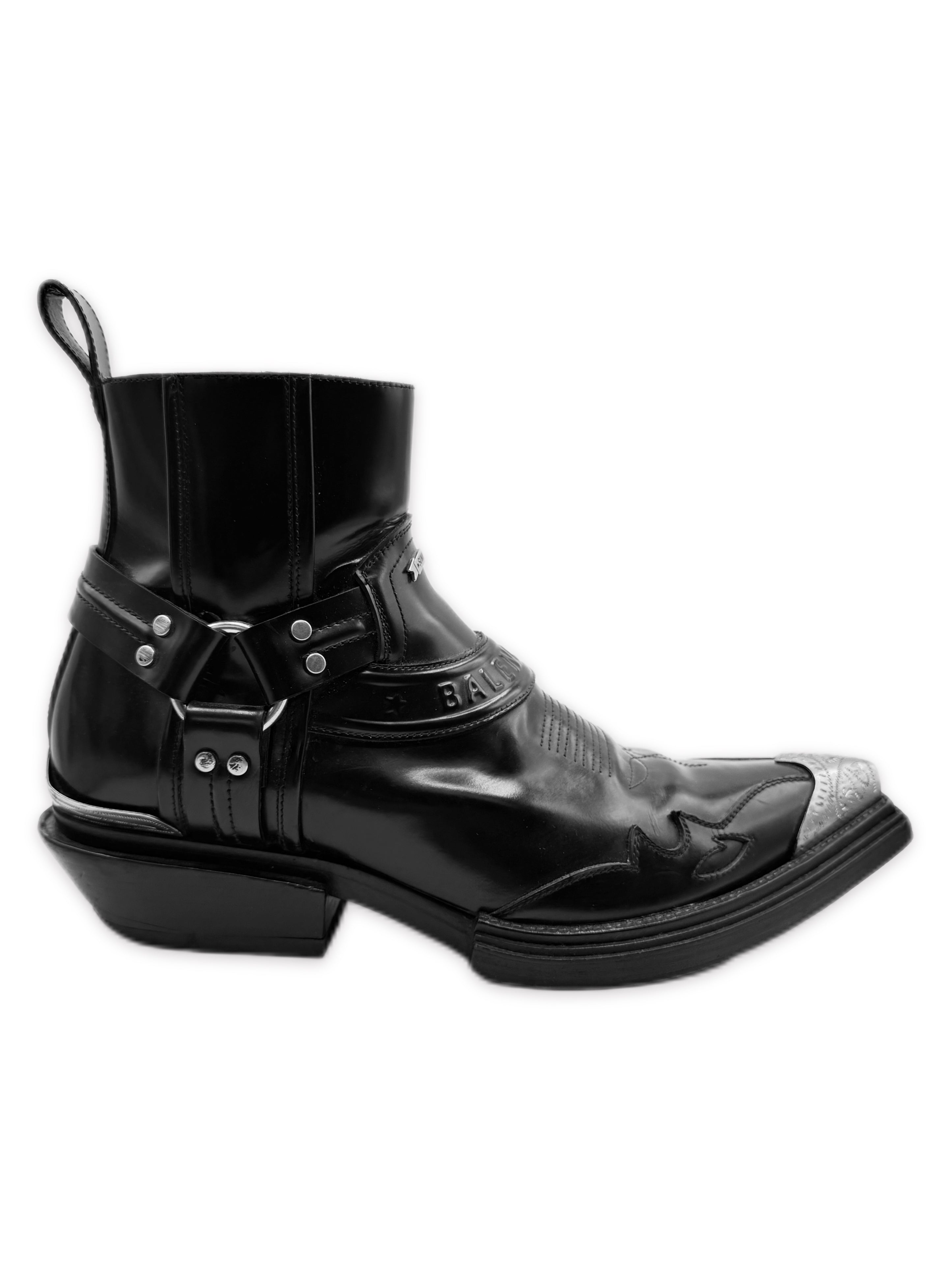 SS19 Balenciaga ‘Santiag’ Metal Toe Harness Western Leather Boots