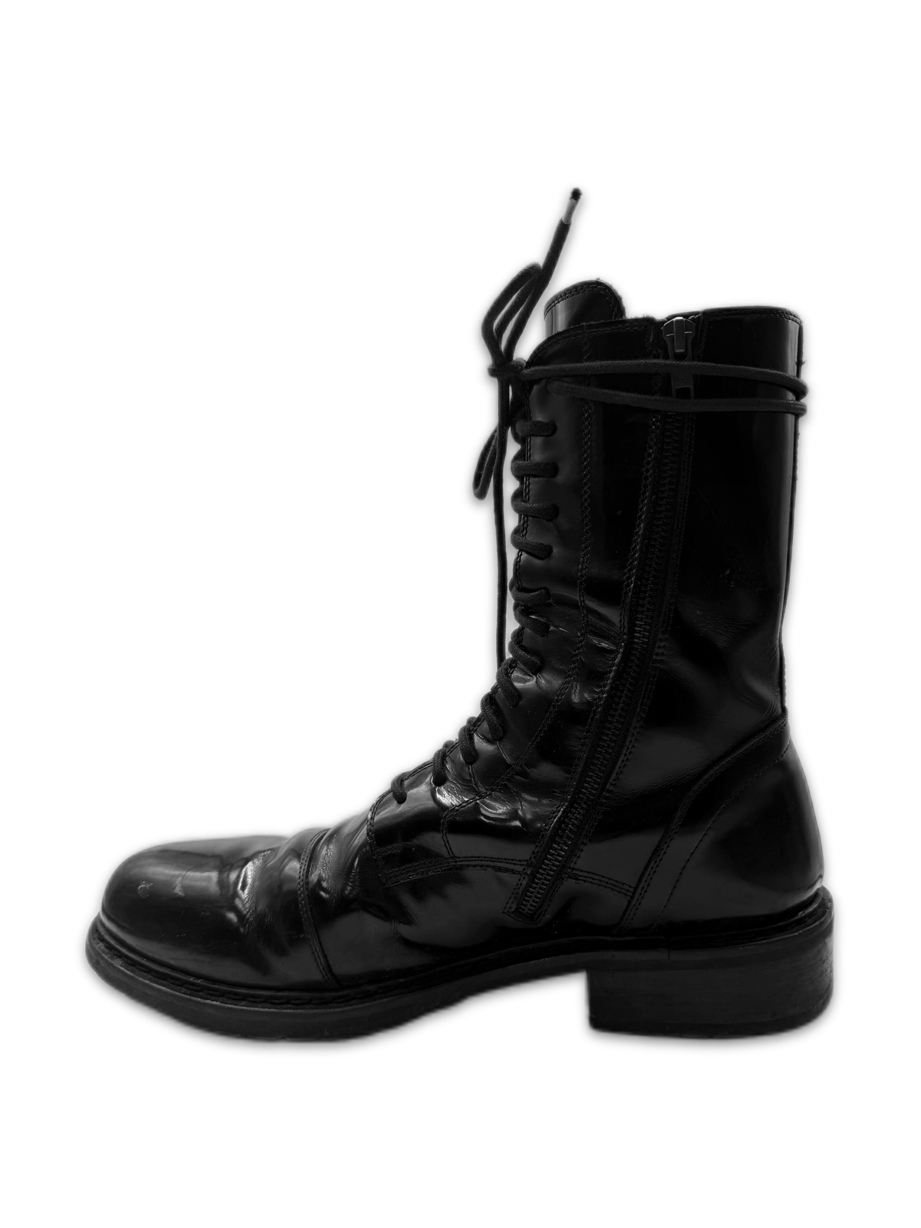 Ann Demeulemeester Patent Leather Hi-top Black Combat Boots