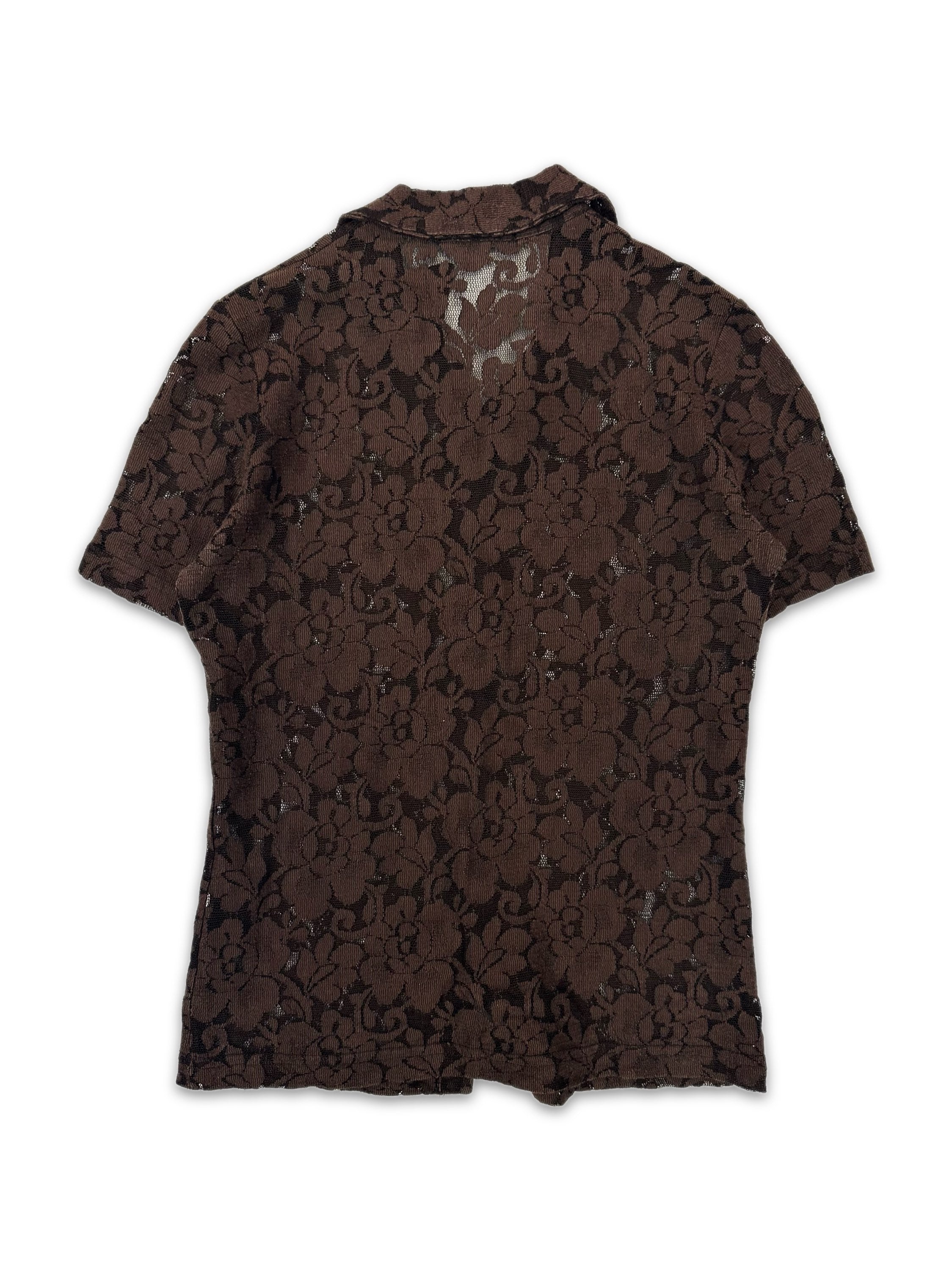 90s Helmut Lang Floral Lace Collared Short Sleeve Shirt