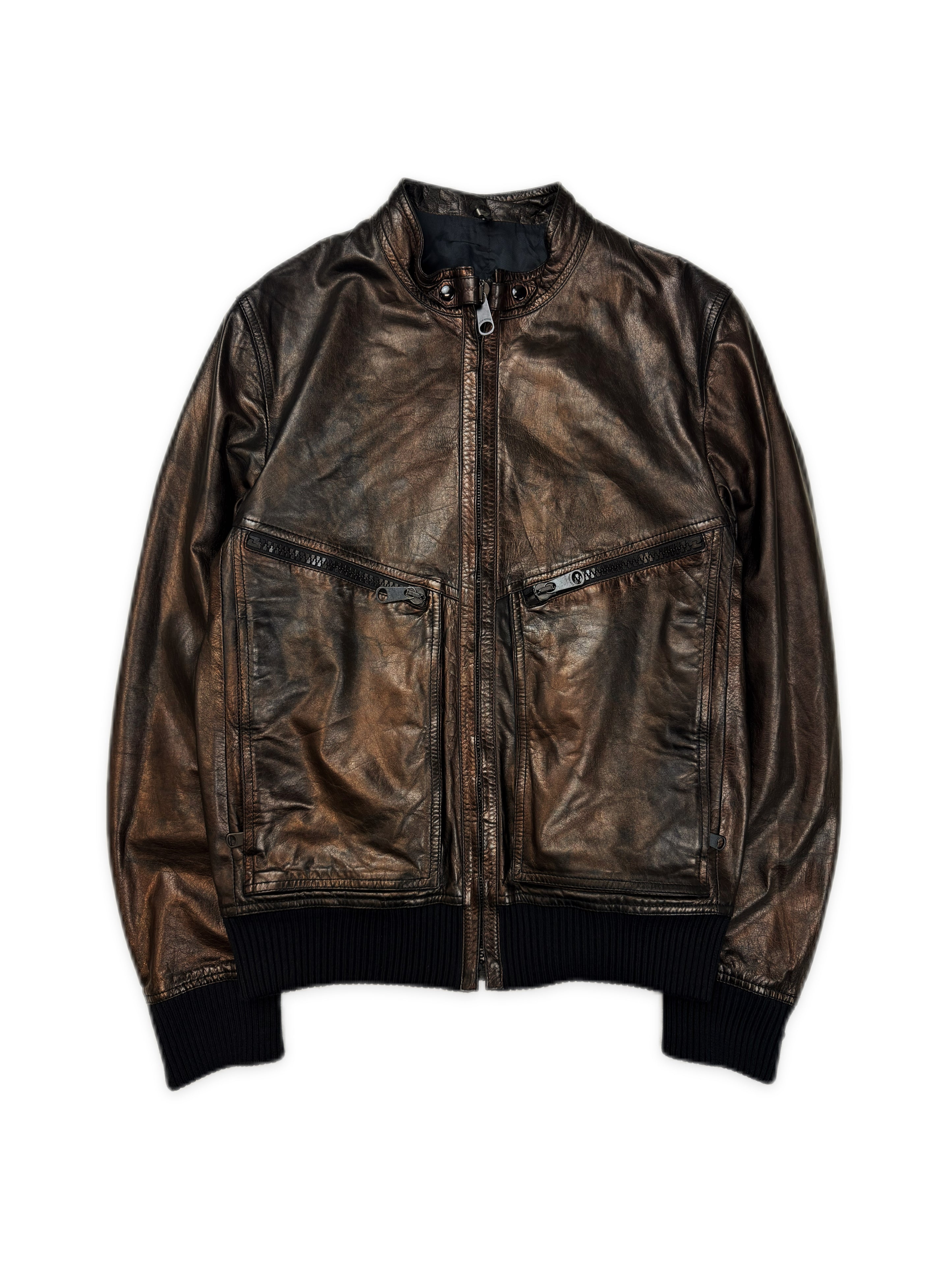 SS09 Dior Homme Bronze Leather Multi Zip KVA Leather Jacket