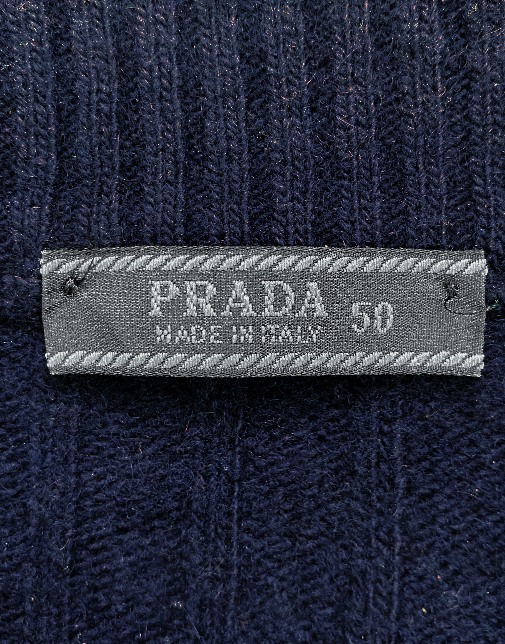 Prada Full-zip Ribbed Navy Blue Sweater