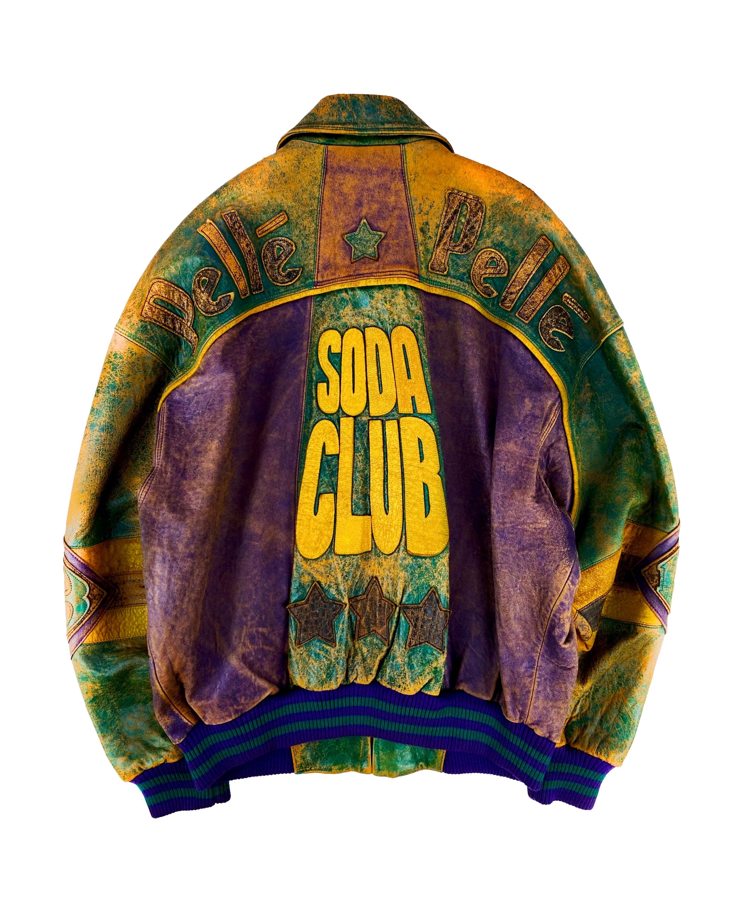 90s Pelle Pelle ‘Soda Club’ Patched Leather Star Bomber Jacket