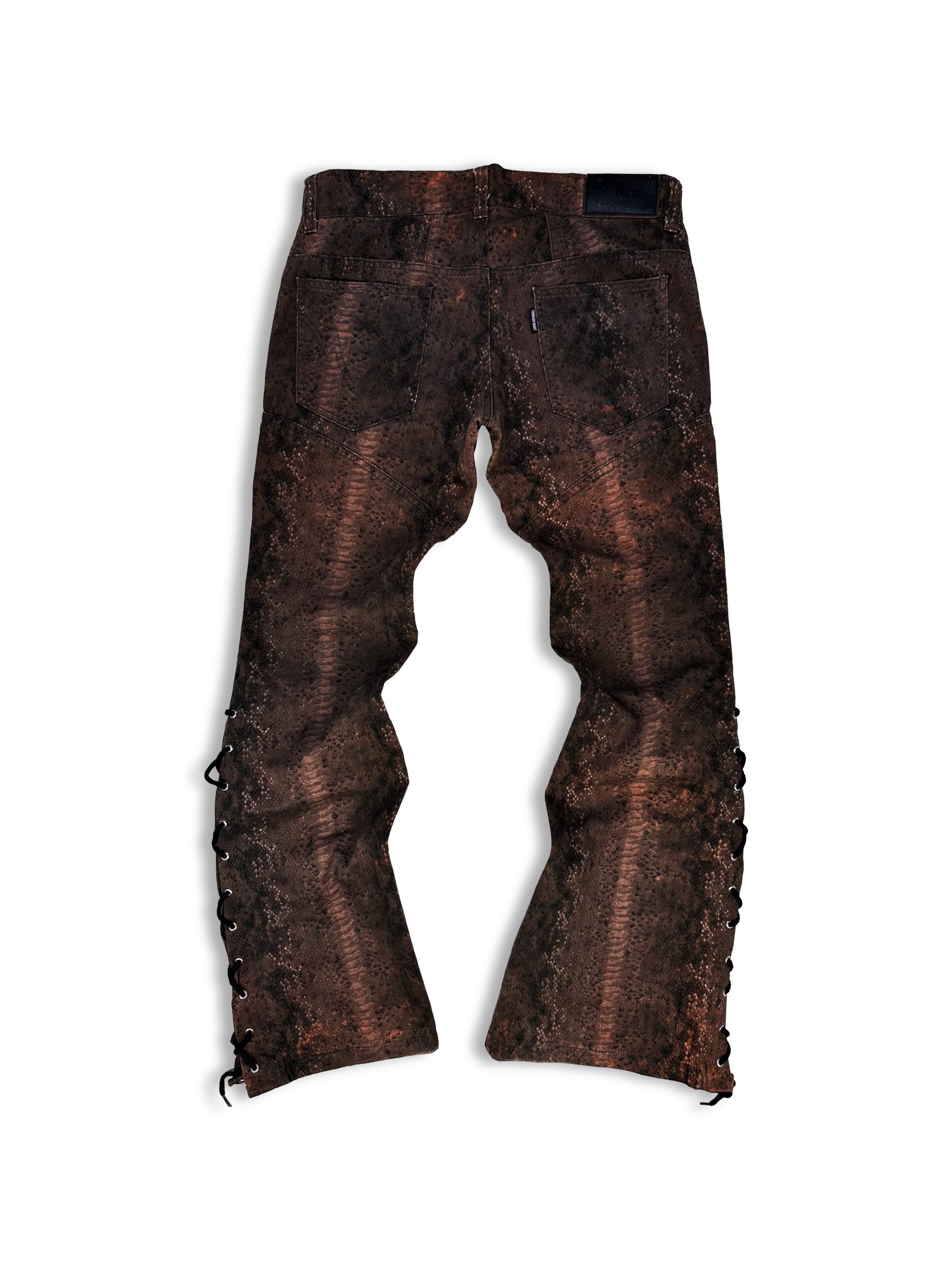00s Tornado Mart ‘Snakeskin’ Woven Laced Flare Cut Denim