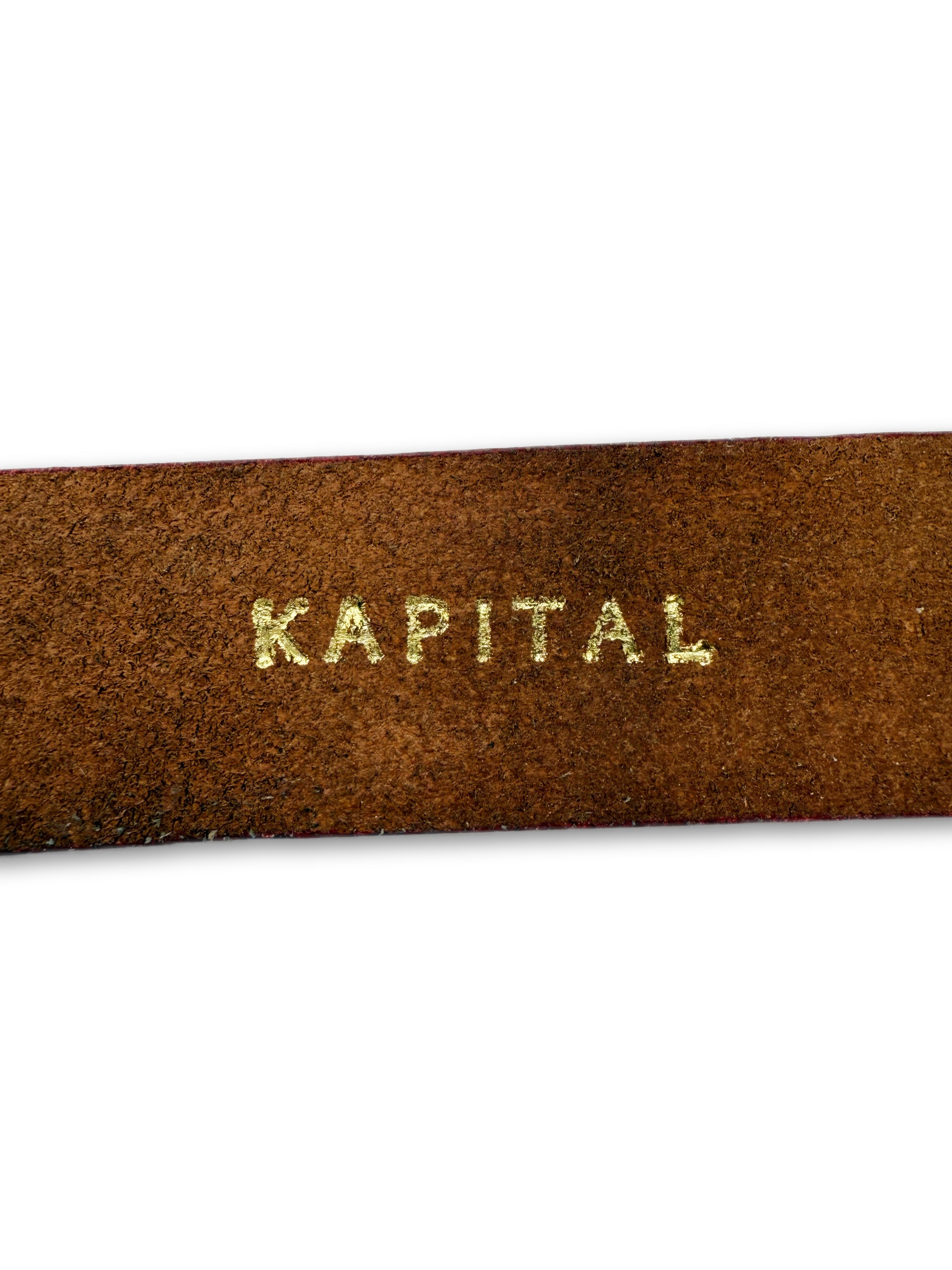 Kapital Floral Embroidery Red Leather Bronze Buckle Belt